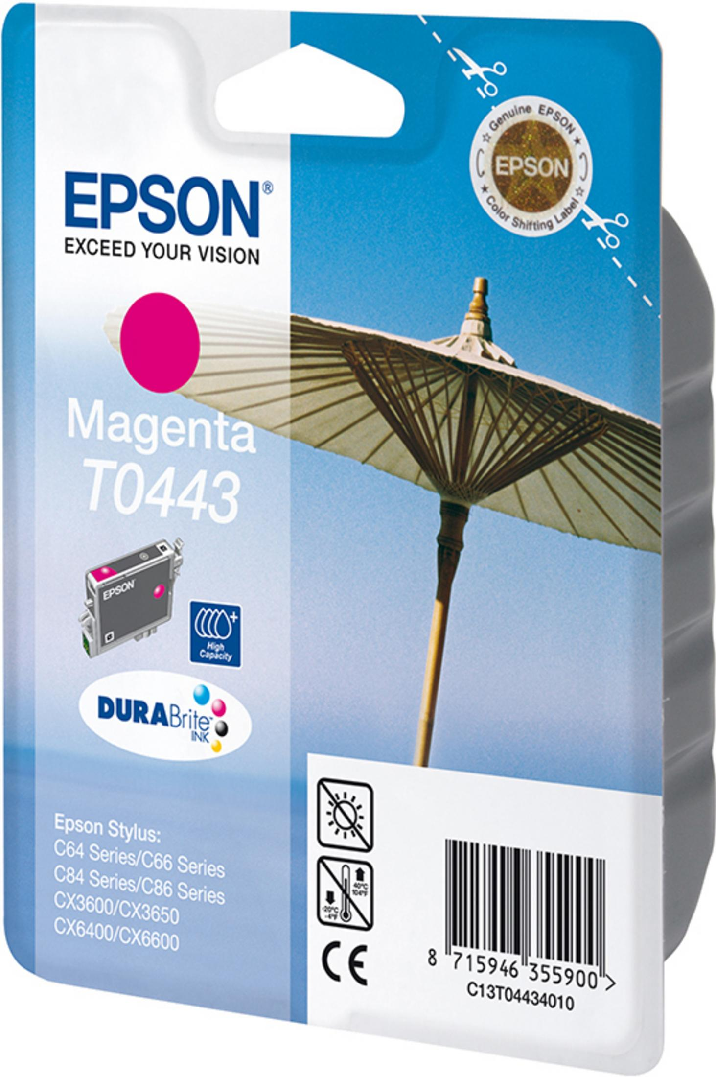 Epson Magenta T0443 Tintenpatrone mit Sonnenschirm-Illustration