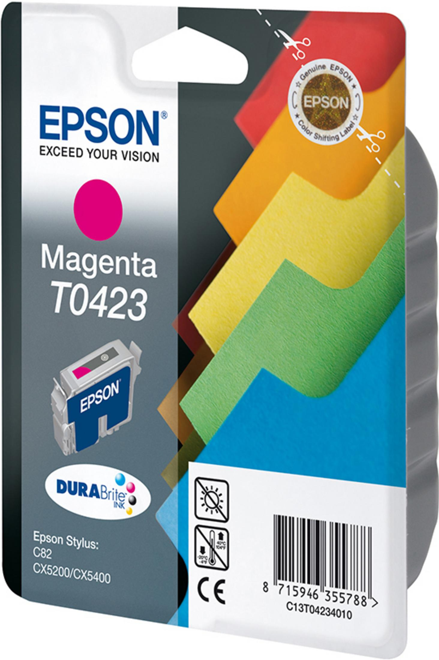 Epson Magenta T0423 Tintenpatrone mit "DURABrite Ink"-Technologie.