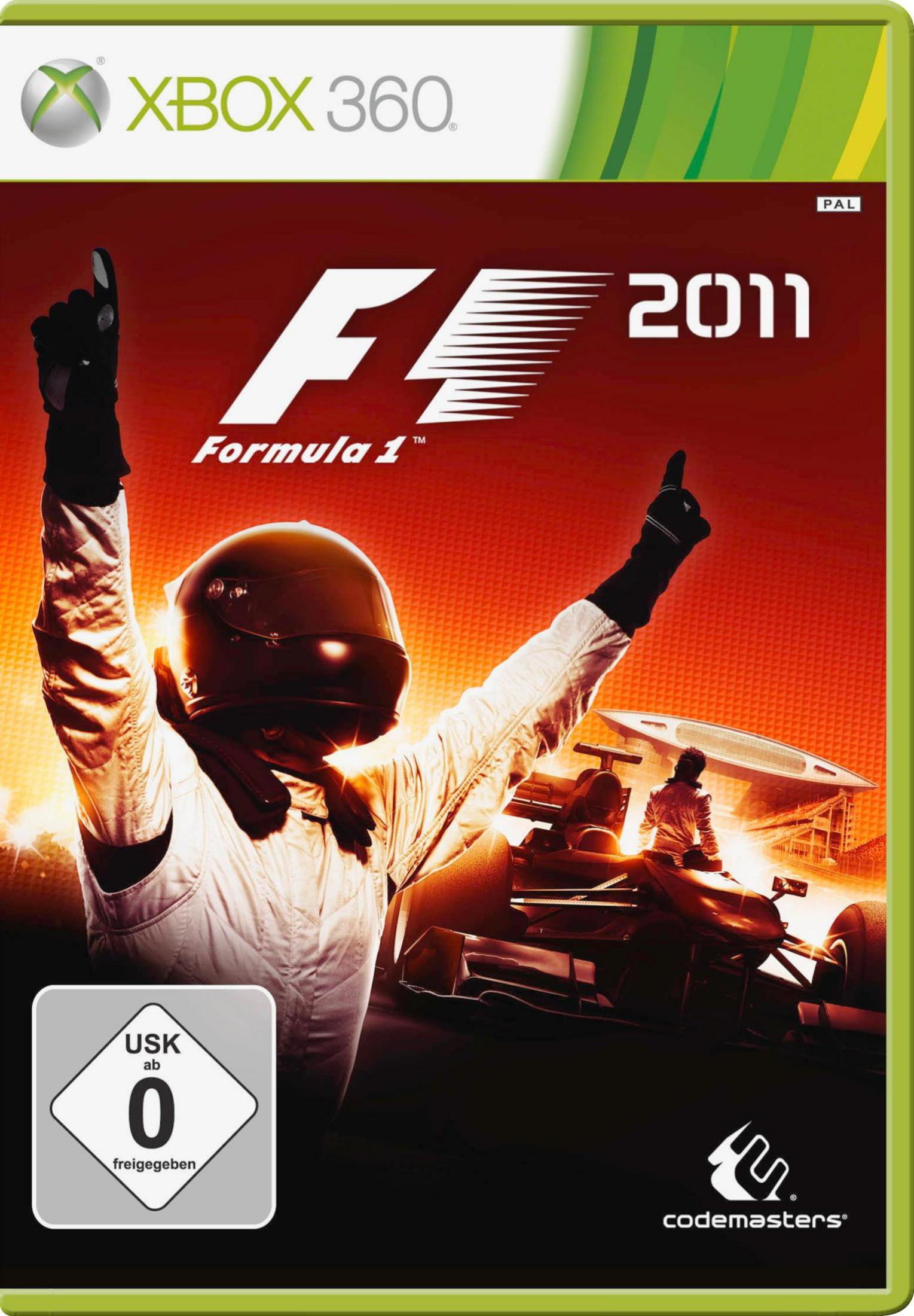 Formel 1 2011 Spielcover mit Rennfahrer, der den Arm hebt.
