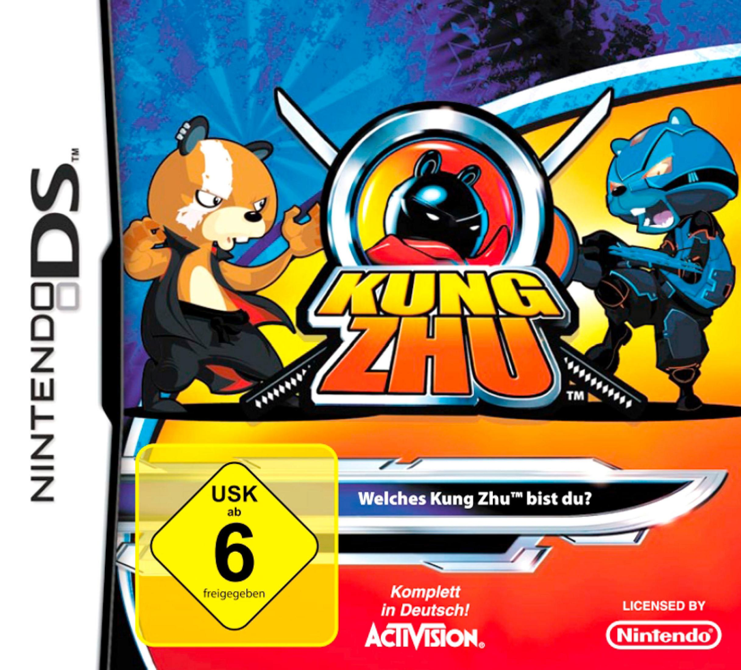 Kung Zhu DS Spielcover mit zwei Kämpfer-Tieren, Nintendo-Logo und USK 6 Siegel.