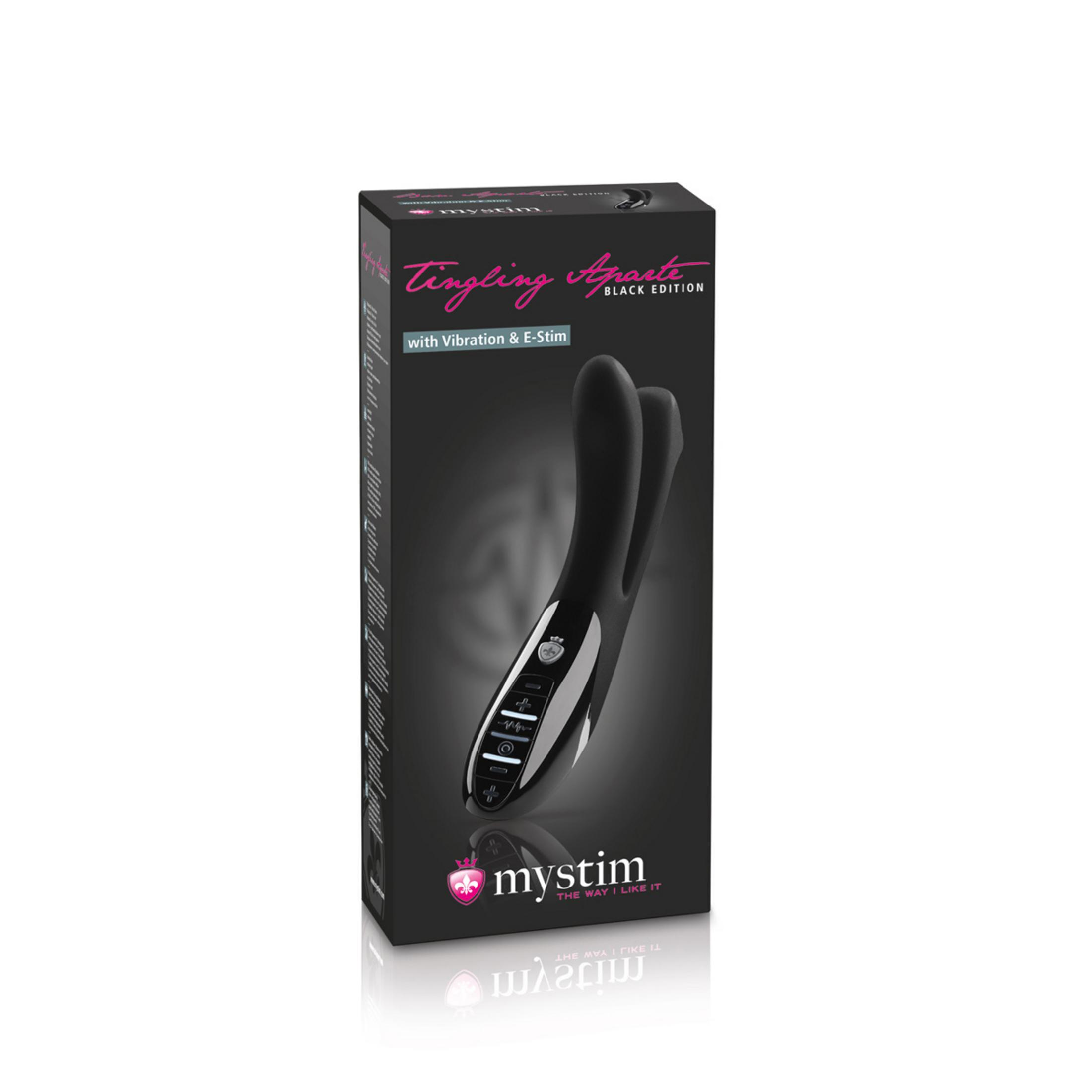 Verpackung mit schwarzem Vibrator, 'Tingling Agate' Schriftzug und Brand.