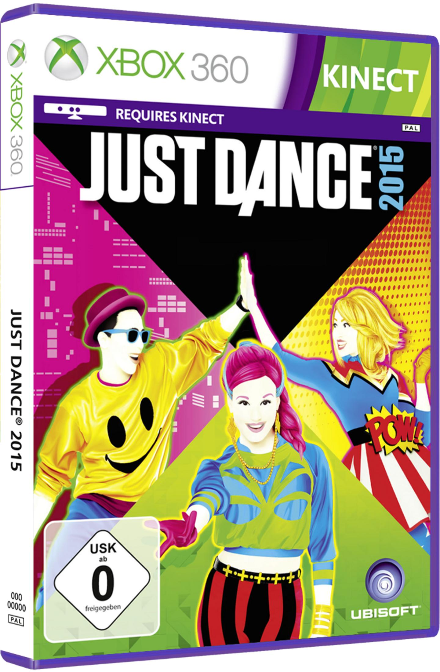 Xbox 360 Hülle für Just Dance 2015 mit tanzenden Personen und Logo.