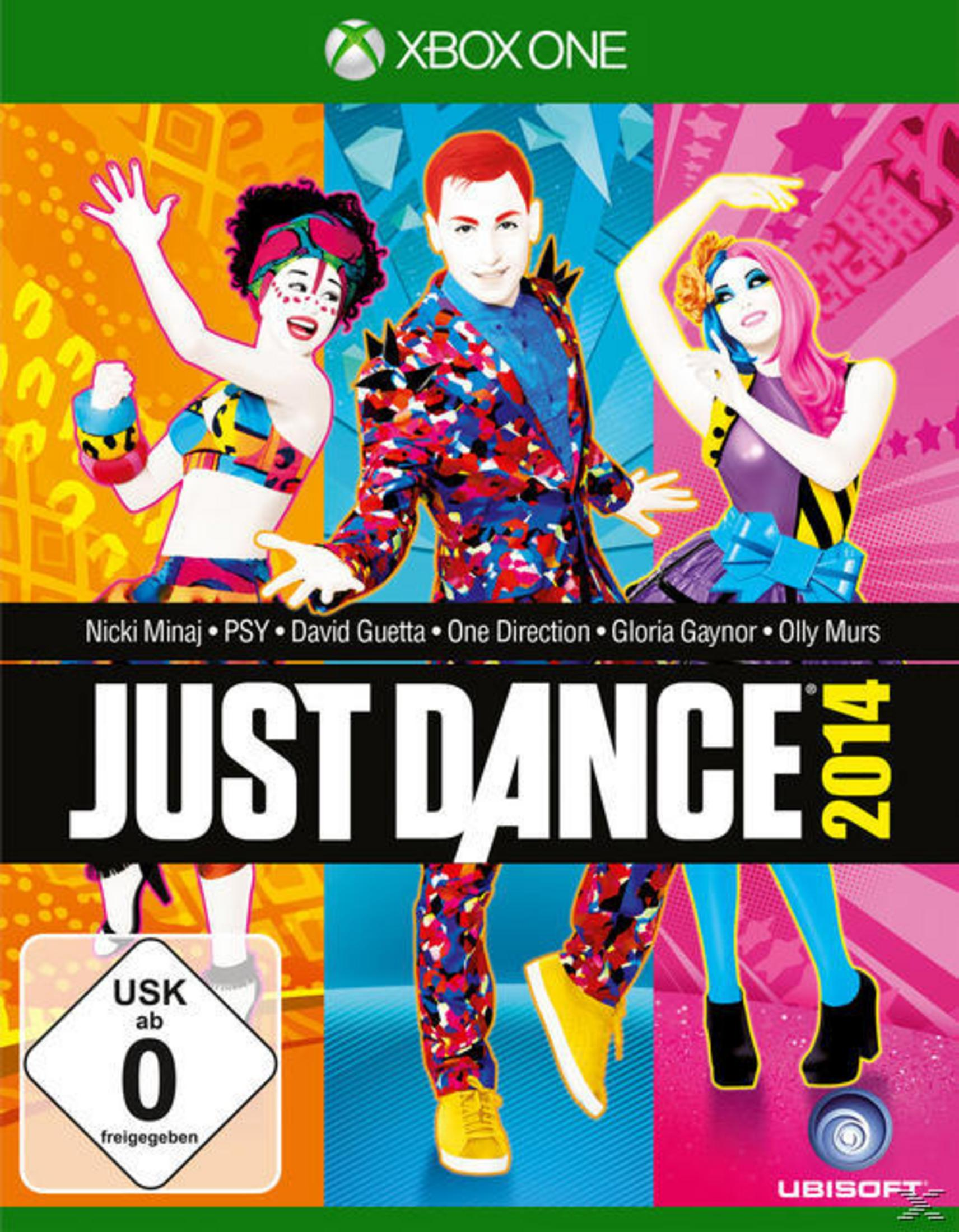 Cover von Just Dance 2014 mit drei Tänzern im bunten Outfit, Xbox One.