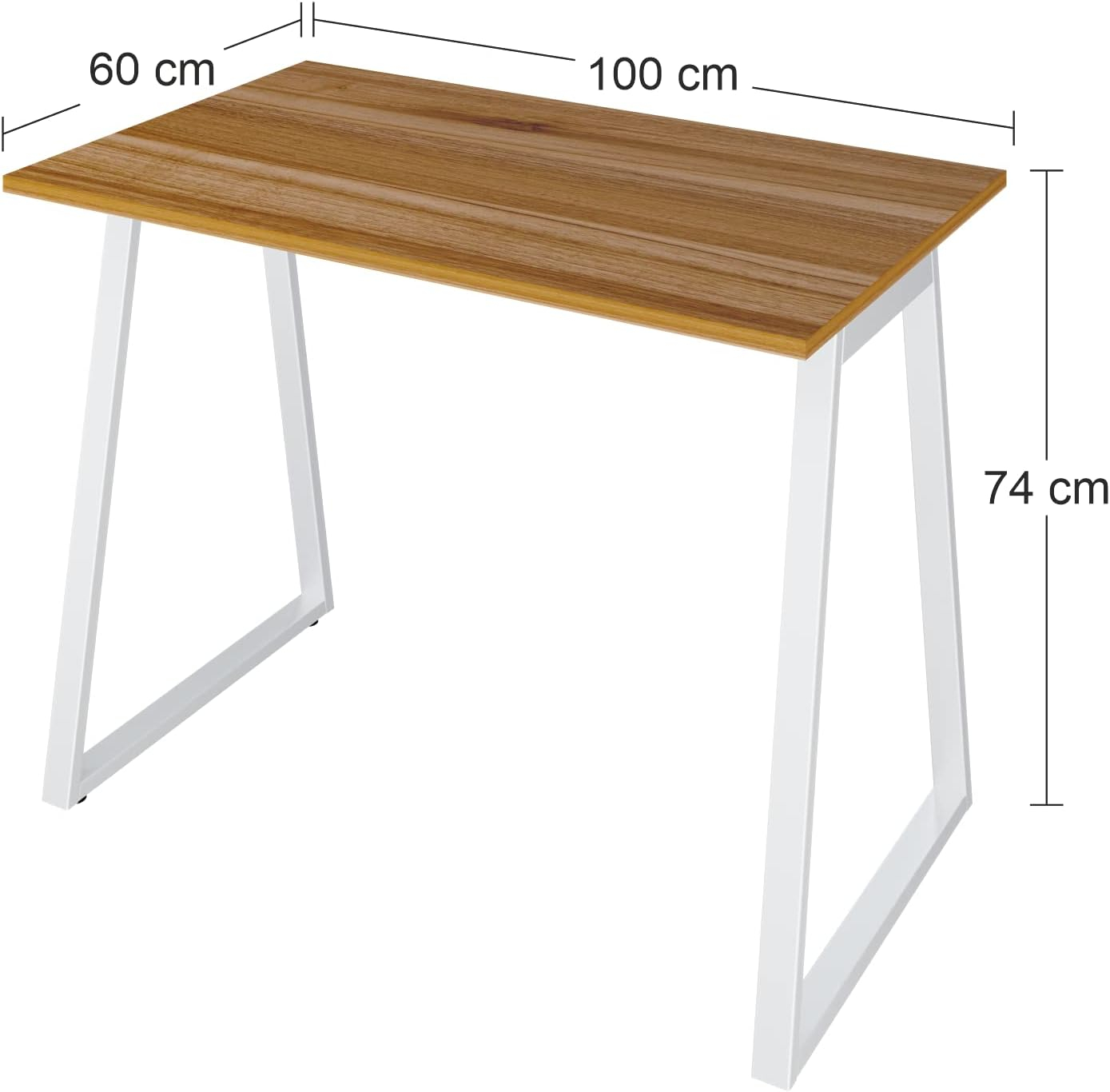 Mesa de madera con patas de metal blanco, 100x60x74 cm.