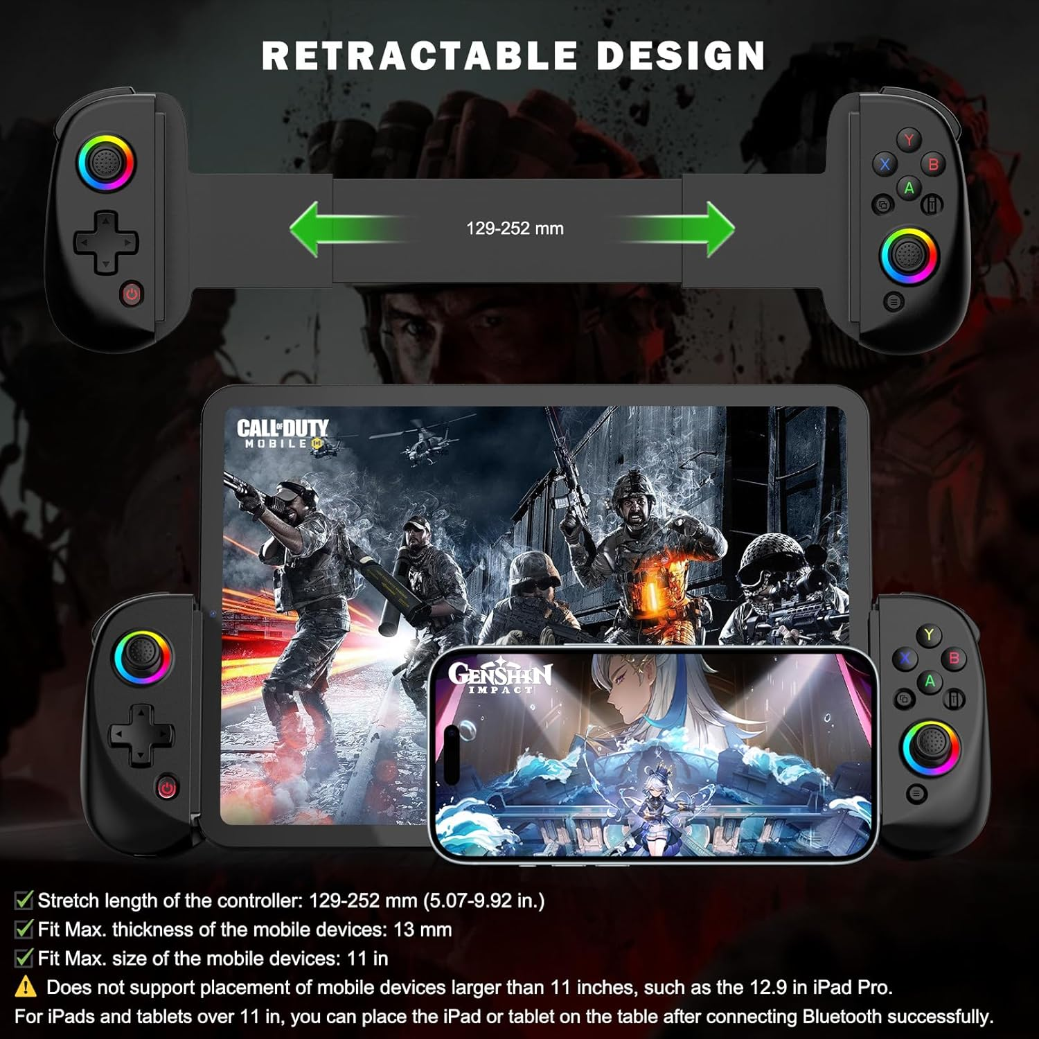 Einziehbare Controller, 129-252 mm, für Handys & Tablets.