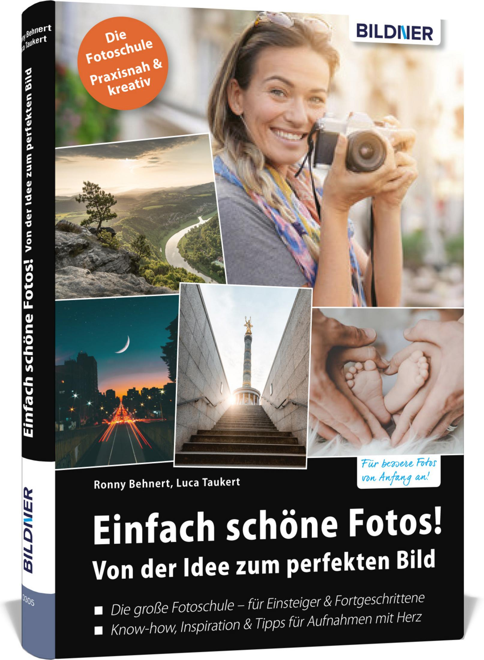 Ein Buchcover mit einer Frau, die eine Kamera hält, und verschiedenen Fotos.