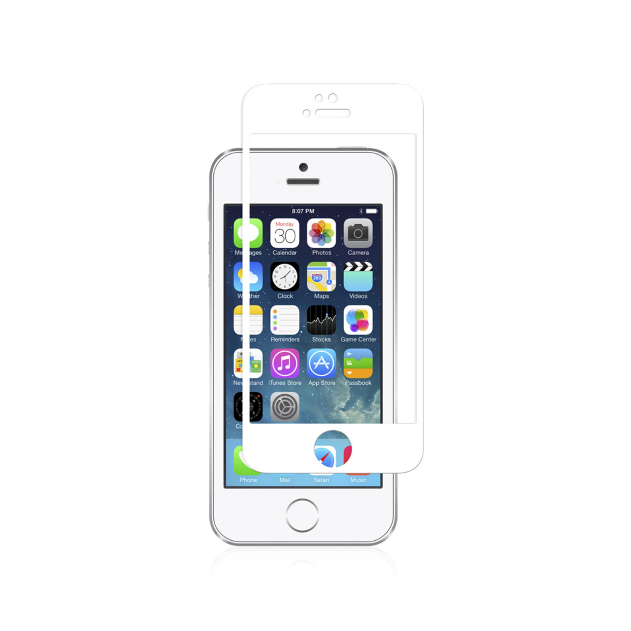 Un iPhone bianco con proteggi schermo mostra icone di app.