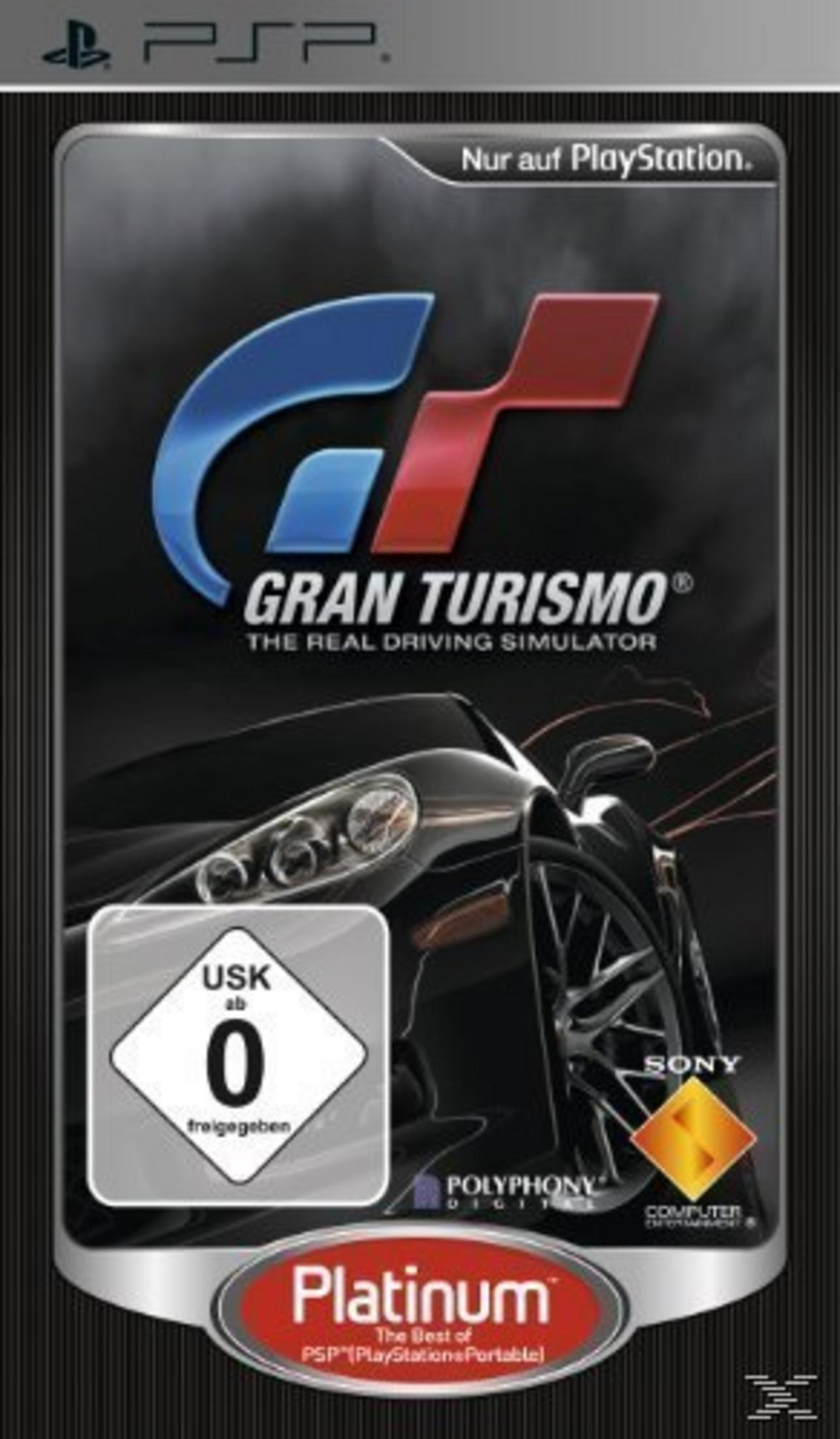 Gran Turismo PSP-Spielhülle mit Auto und "Nur auf PlayStation"-Logo.