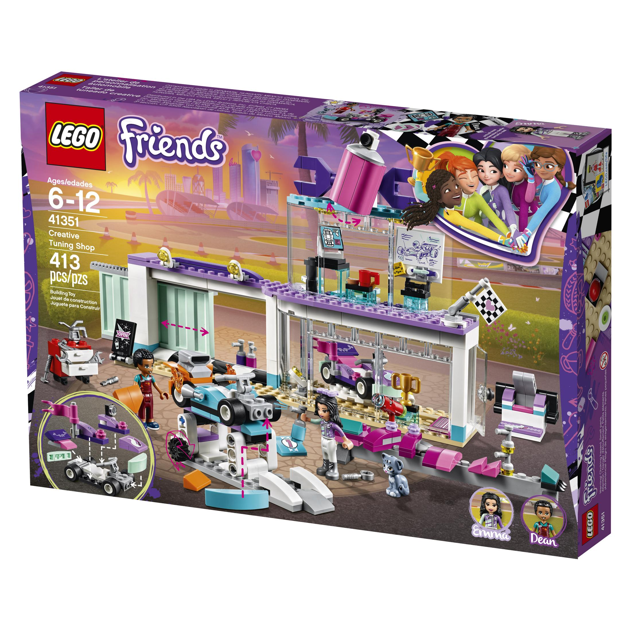 Zestaw LEGO Friends Kreatywny Warsztat Tuningowy z figurkami, samochodami i akcesoriami.