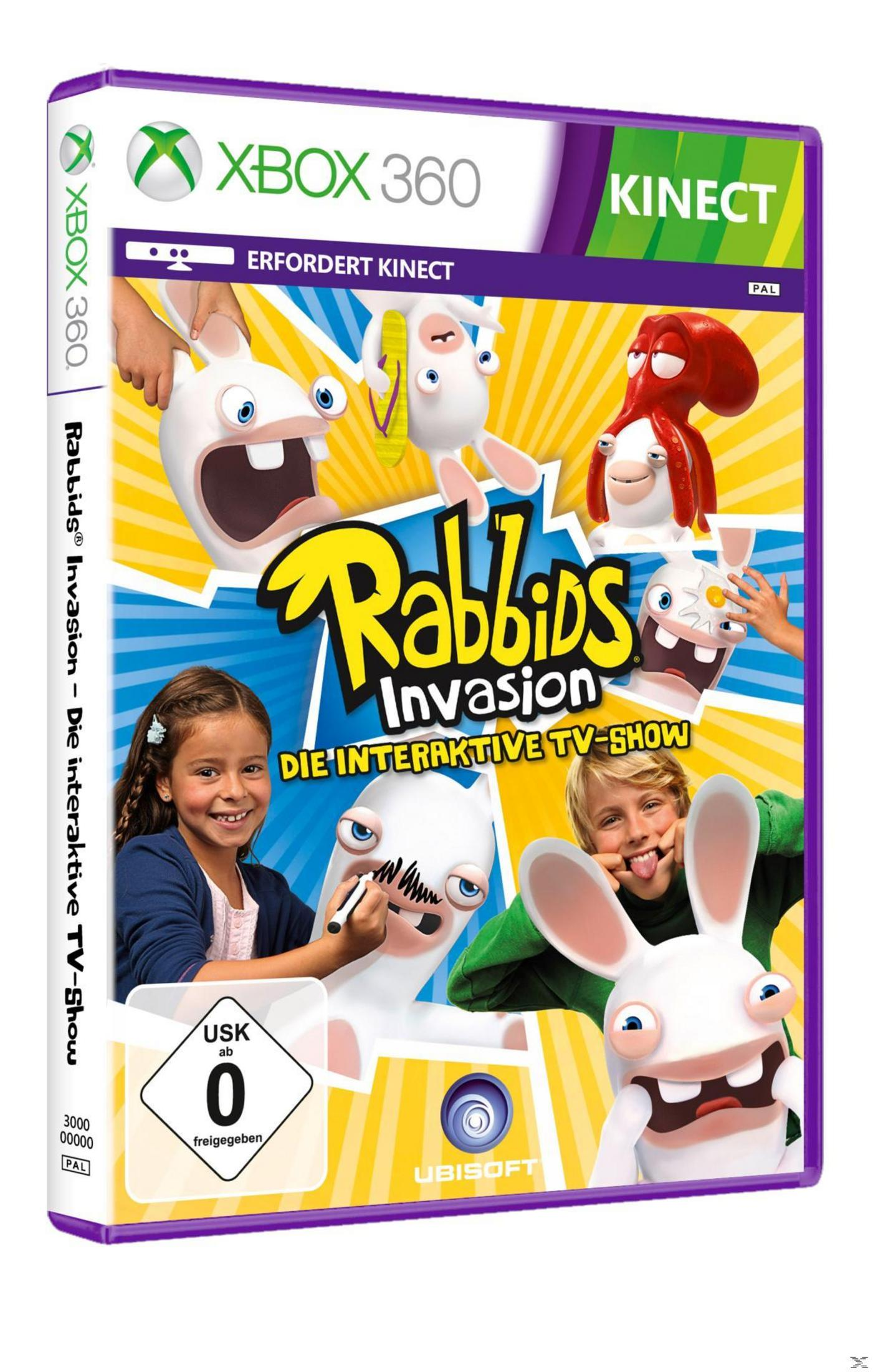 Xbox 360 Spiel "Rabbids Invasion" mit Kindern und Rabbids, erfordert Kinect.