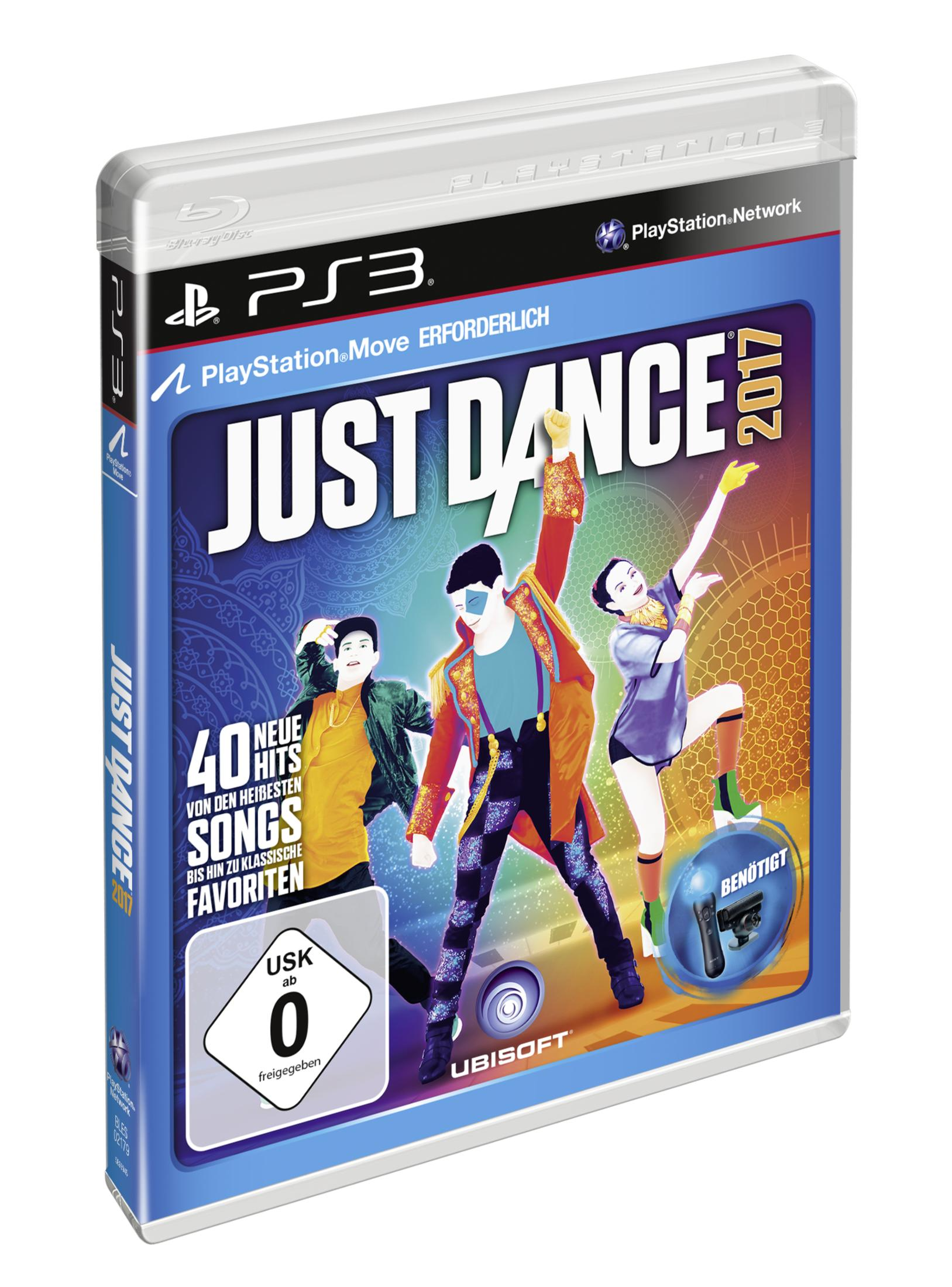 Cover von Just Dance 2017 für PS3 mit Tänzern und USK-Siegel.