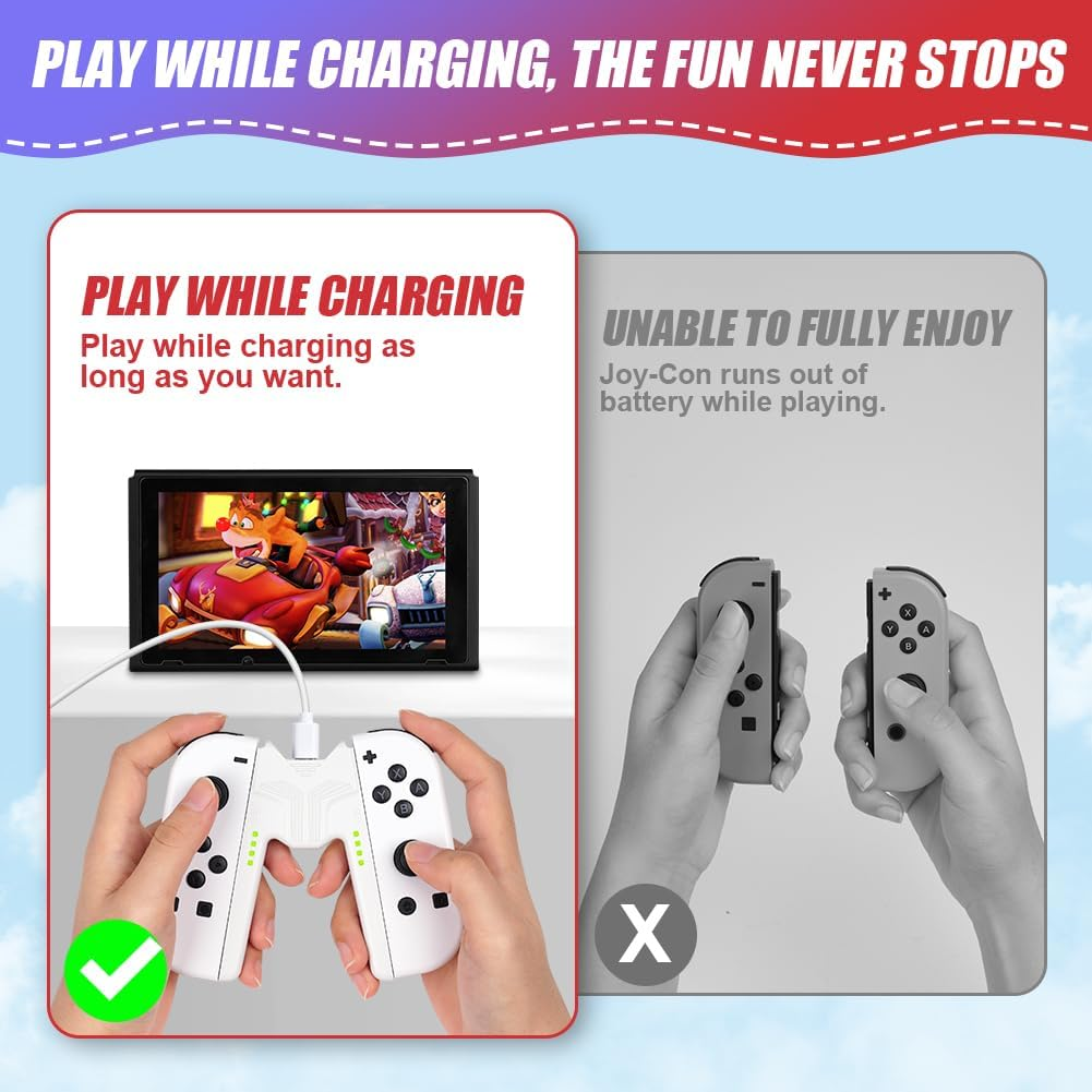 Hände laden einen weißen Controller, während sie auf einem Bildschirm spielen. Andere Hände halten graue Controller.