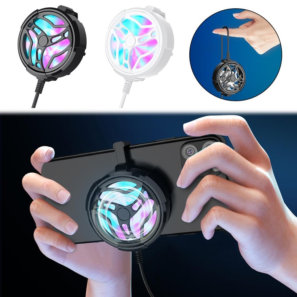 Ein Handy-Kühler mit RGB-Beleuchtung wird an einem Smartphone befestigt.