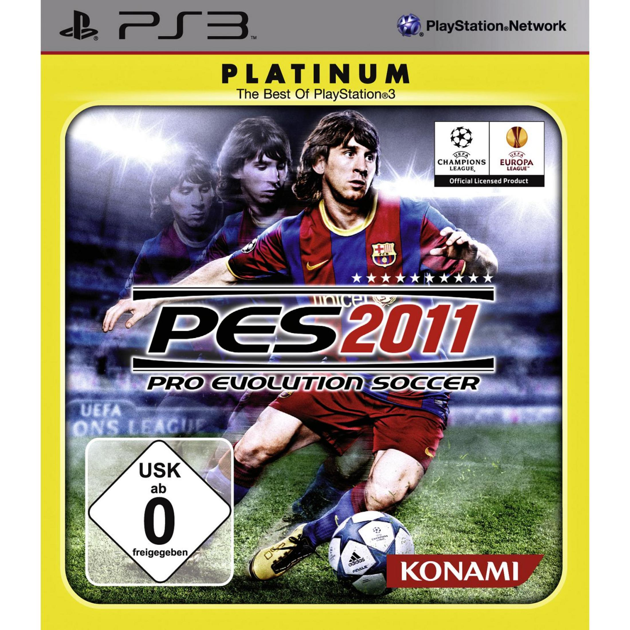PES 2011 "Platinum Edition" Spielhülle mit Lionel Messi auf dem Cover.