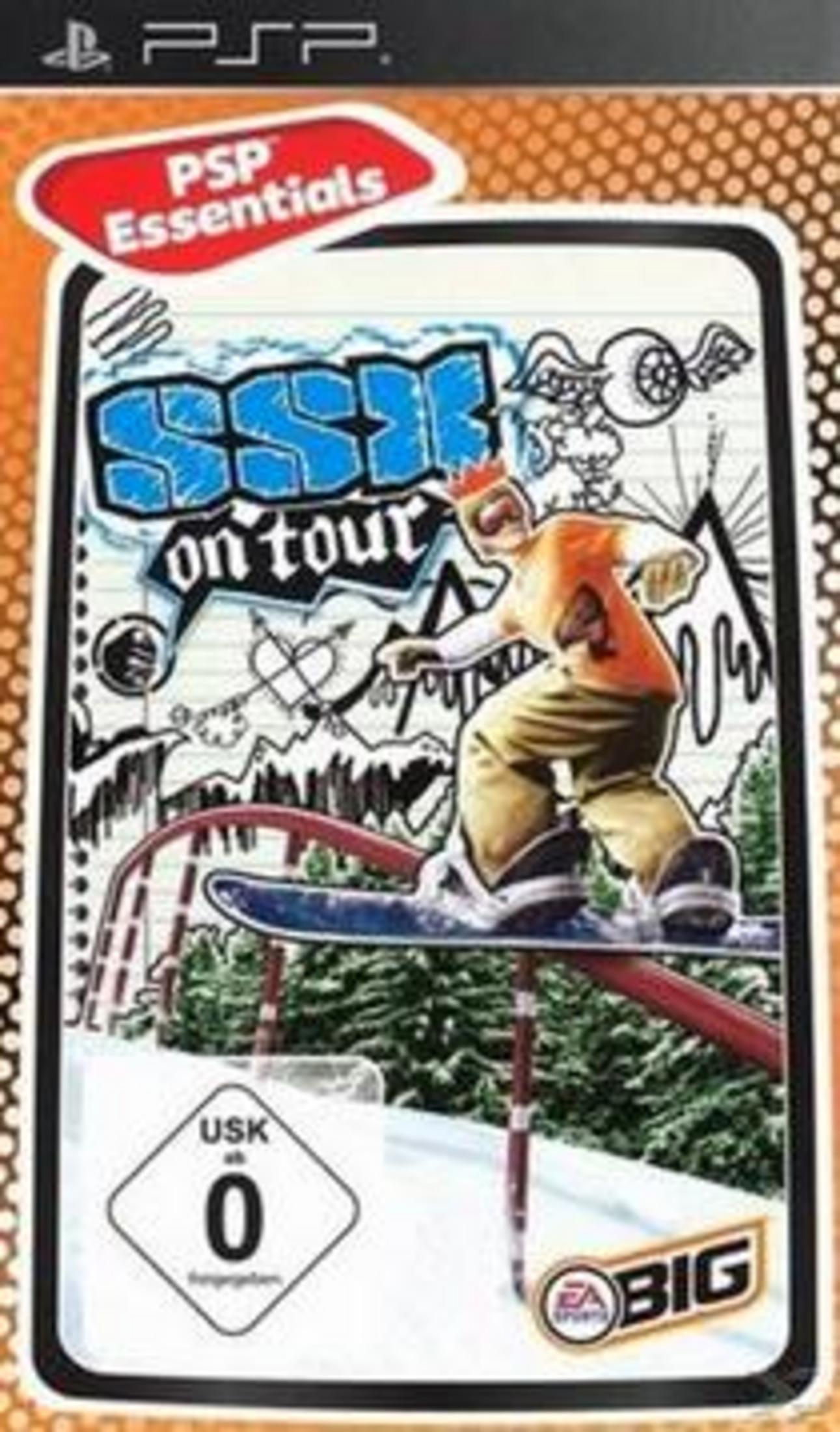 PSP Spiel "SSX on Tour" Cover mit Snowboarder, USK 0 und EA Sports Logo.