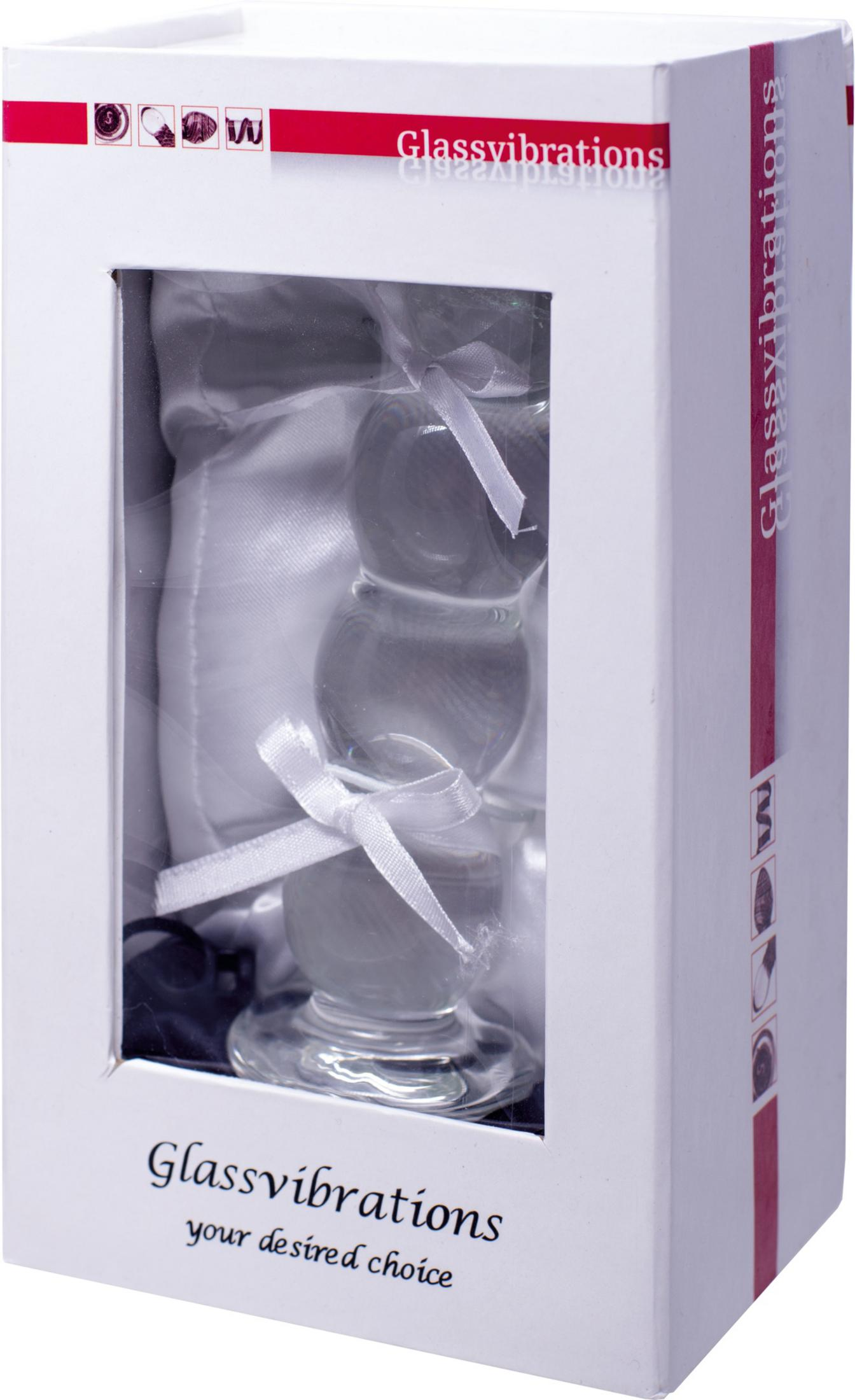 Glass Vibrations Box mit Sichtfenster, Glasobjekt mit Bändern.