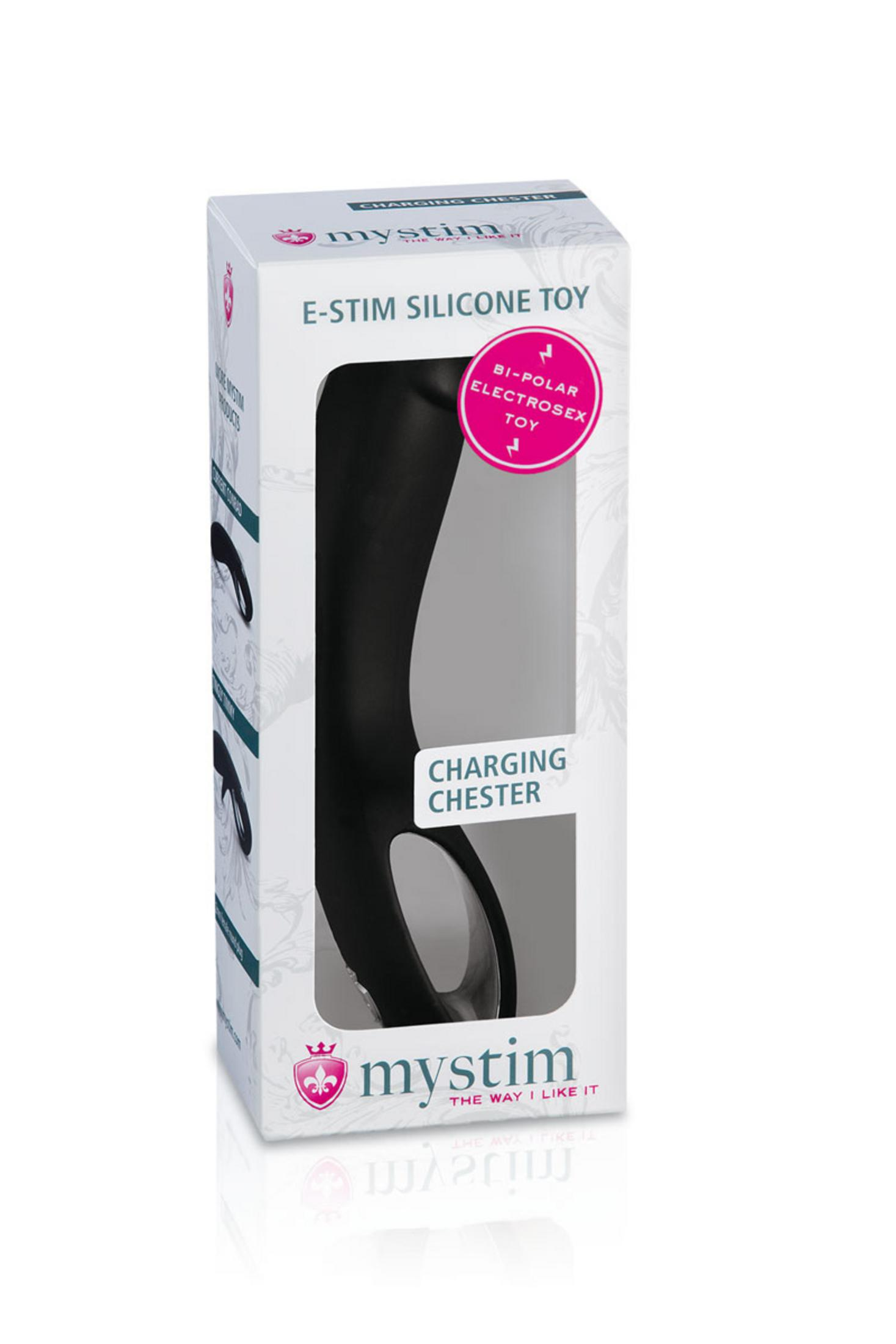 Verpackung eines E-Stim Silikon Spielzeugs mit dem Namen Charging Chester.