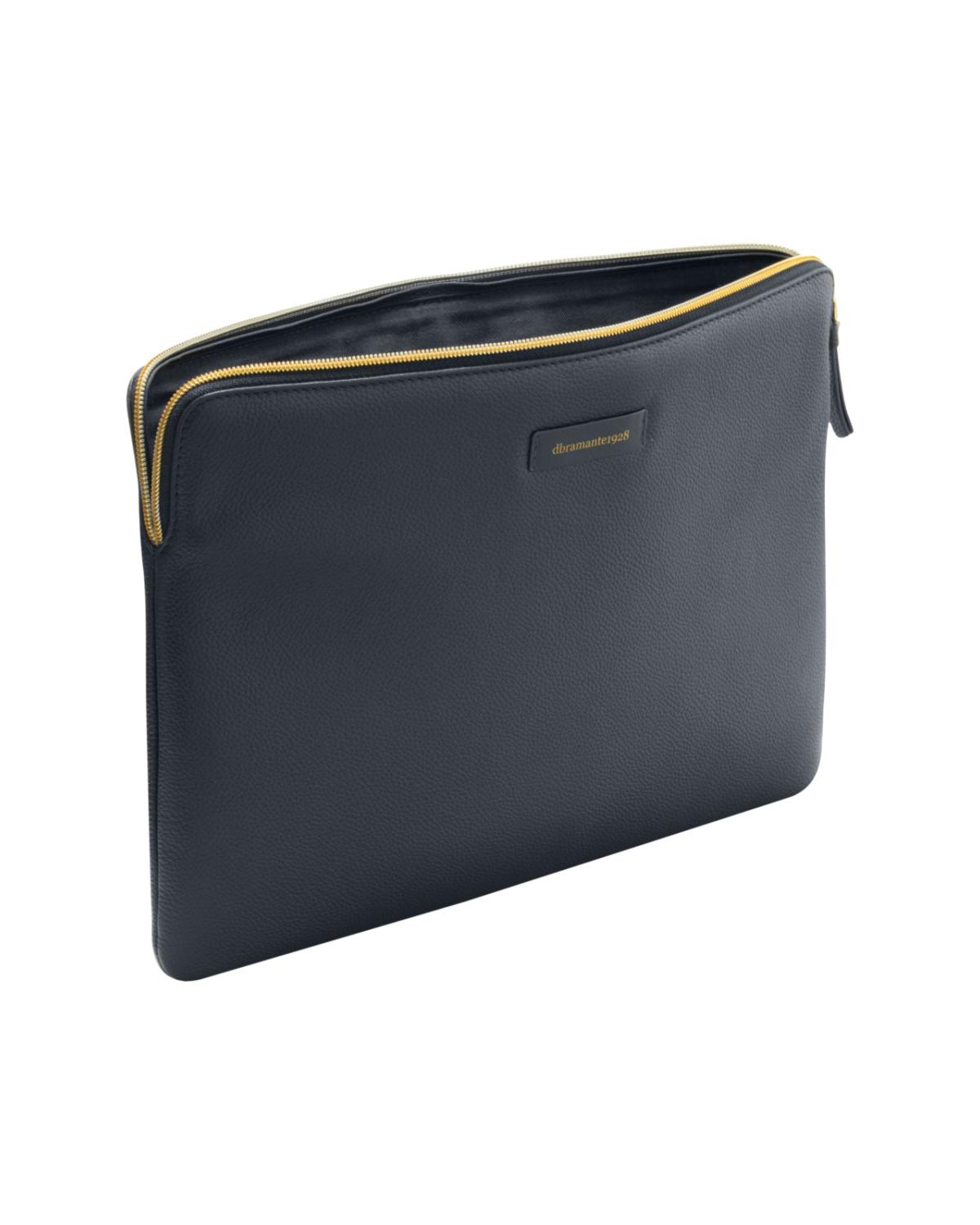 Dunkelgraue Ledertasche mit'goldenem Reissverschluss.