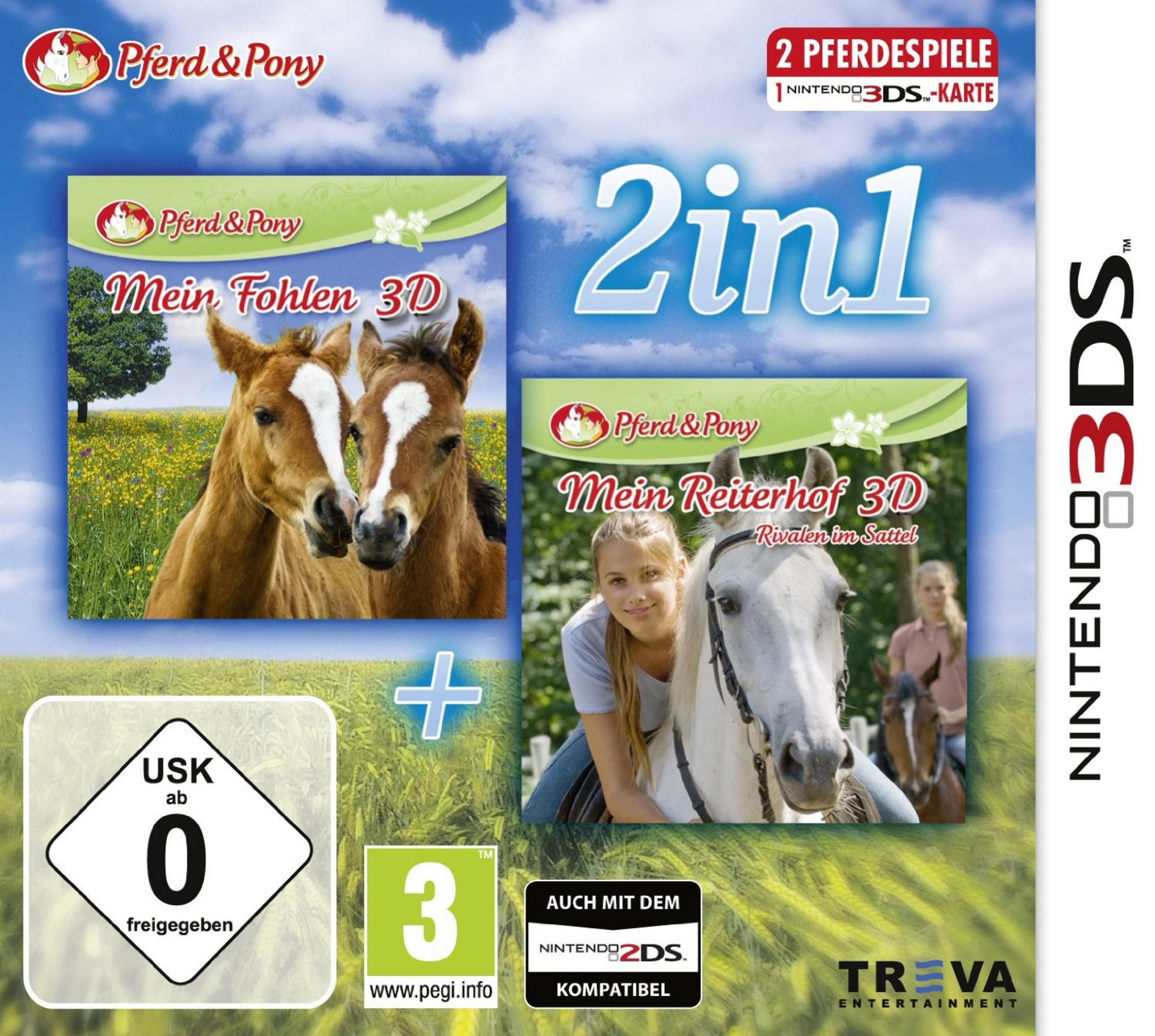 Copertina gioco Nintendo 3DS: Due puledri e una cavallerizza con cavallo.