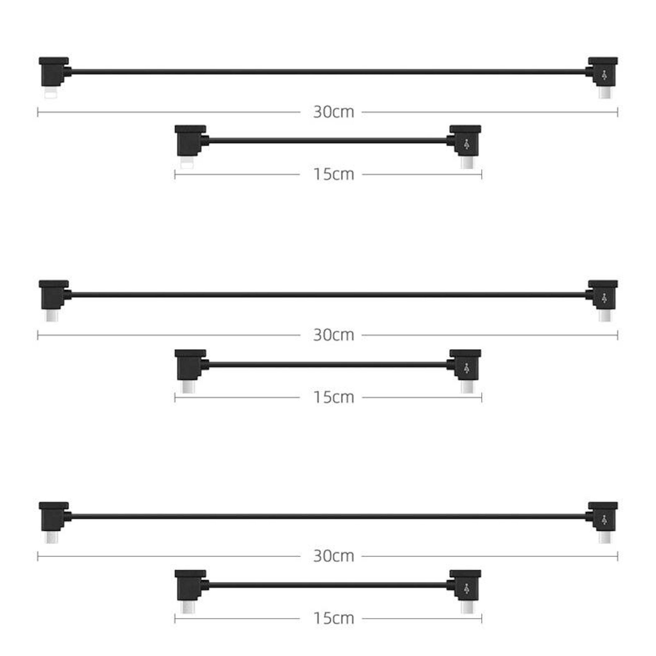 Drei Paare schwarzer Kabel mit Messungen von 30cm und 15cm.