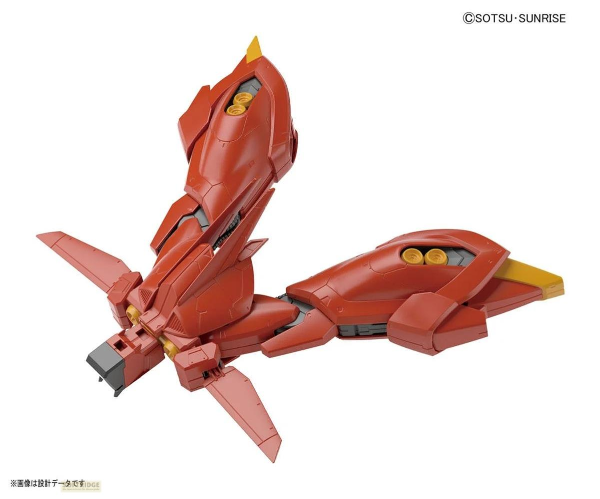 Ein rotes, fliegendes Roboterteil mit gelben Akzenten auf weißem Hintergrund.