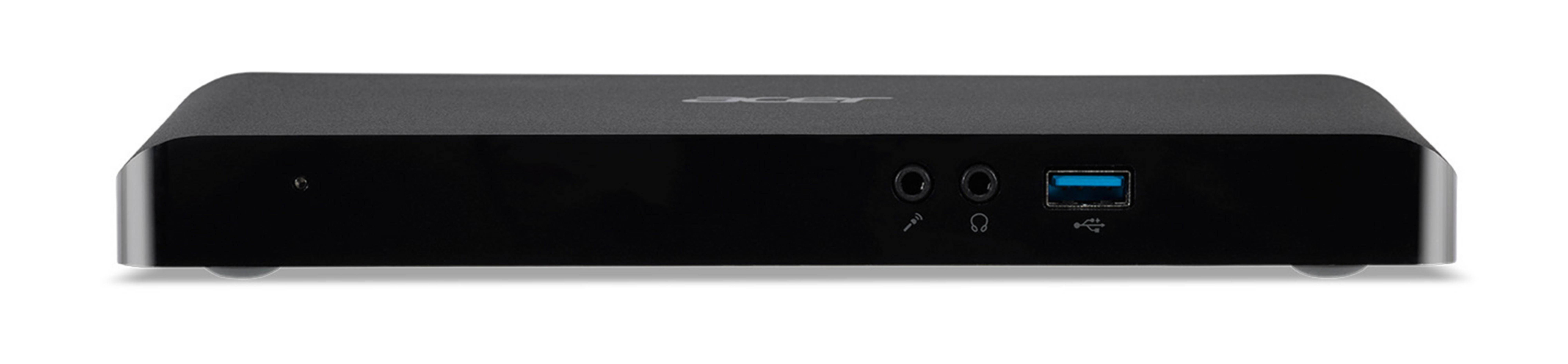 Schwarzer Acer Mini-PC mit USB- und Audioanschlüssen auf der Vorderseite.