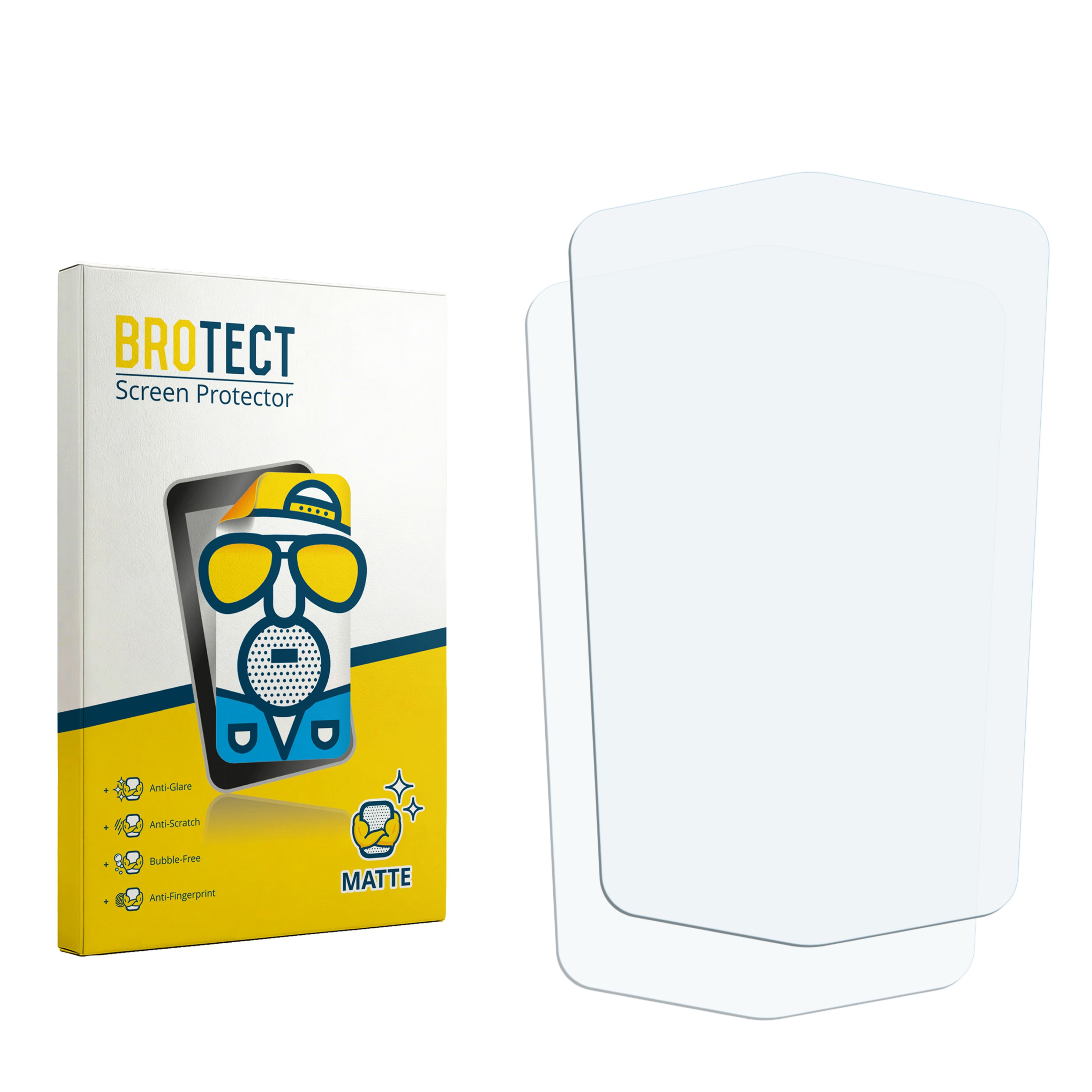 Packung mit BROTECT Displayschutzfolien, matte Oberfläche, mit Funktionen.