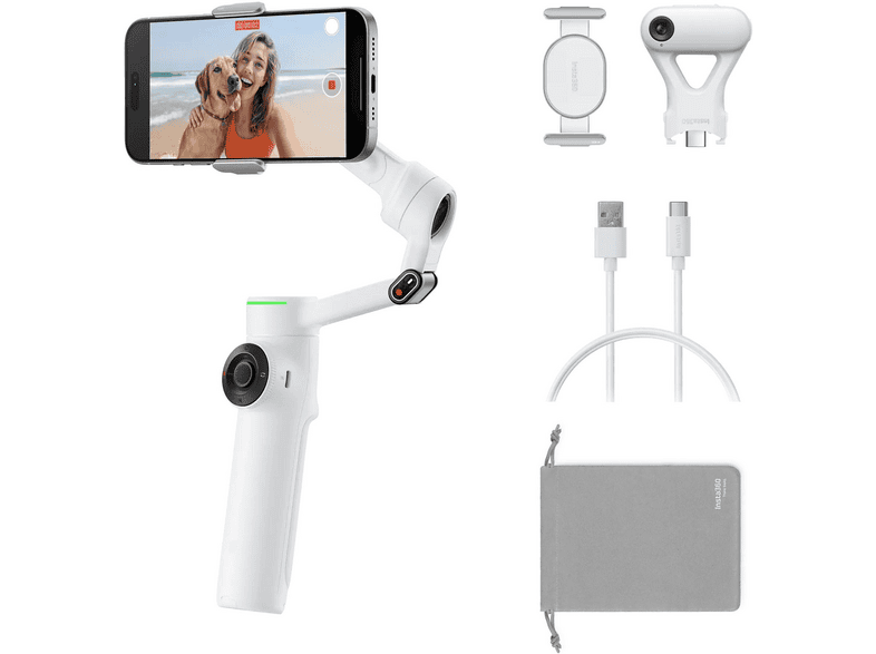 INSTA360 Flow 2 Pro AI Takipçi Kiti 360° Takip Find My MagSafe Sarsıntı Önleyici Aksiyon Kamerası Beyaz