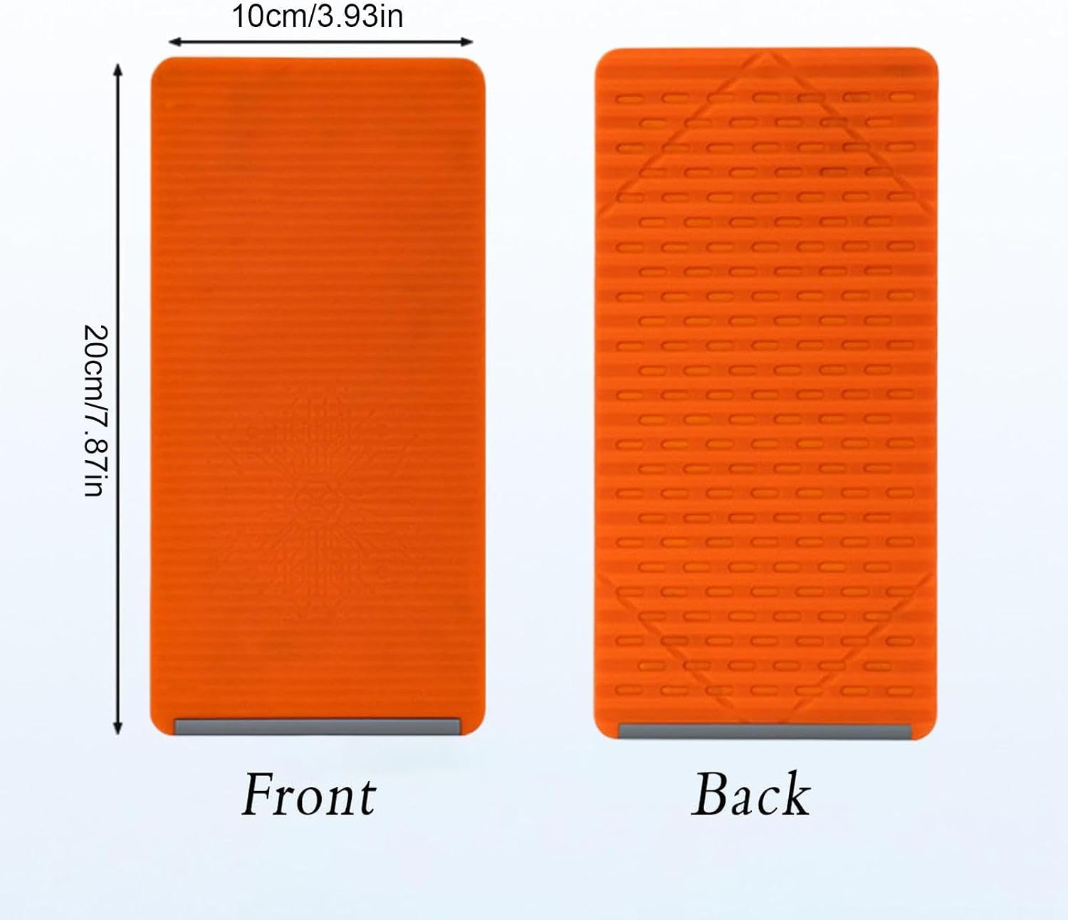 Orange Matte, Vorder- und Rückseite gezeigt, Maße 10x20cm.