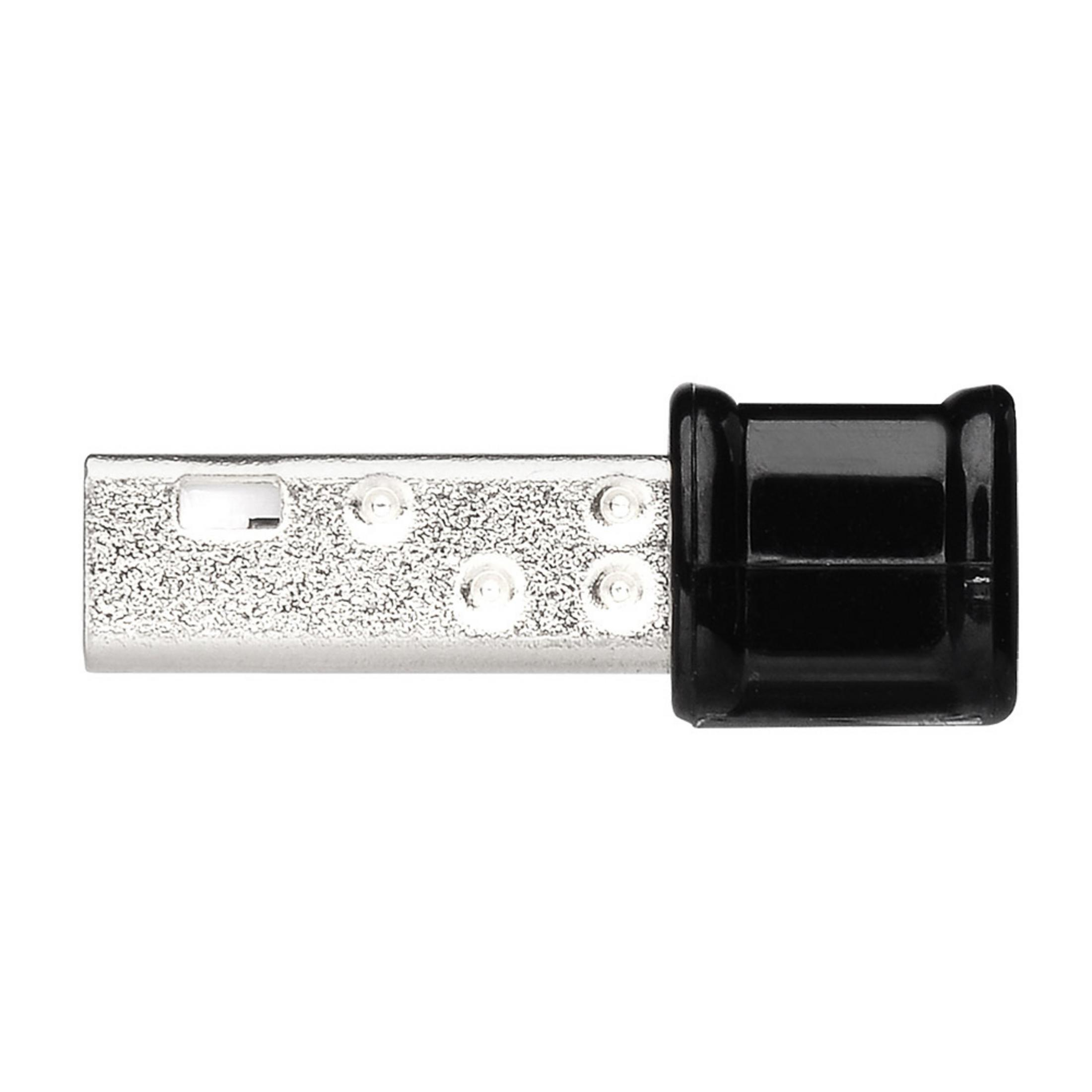 Un connecteur USB argenté avec un capuchon noir et des contacts visibles.