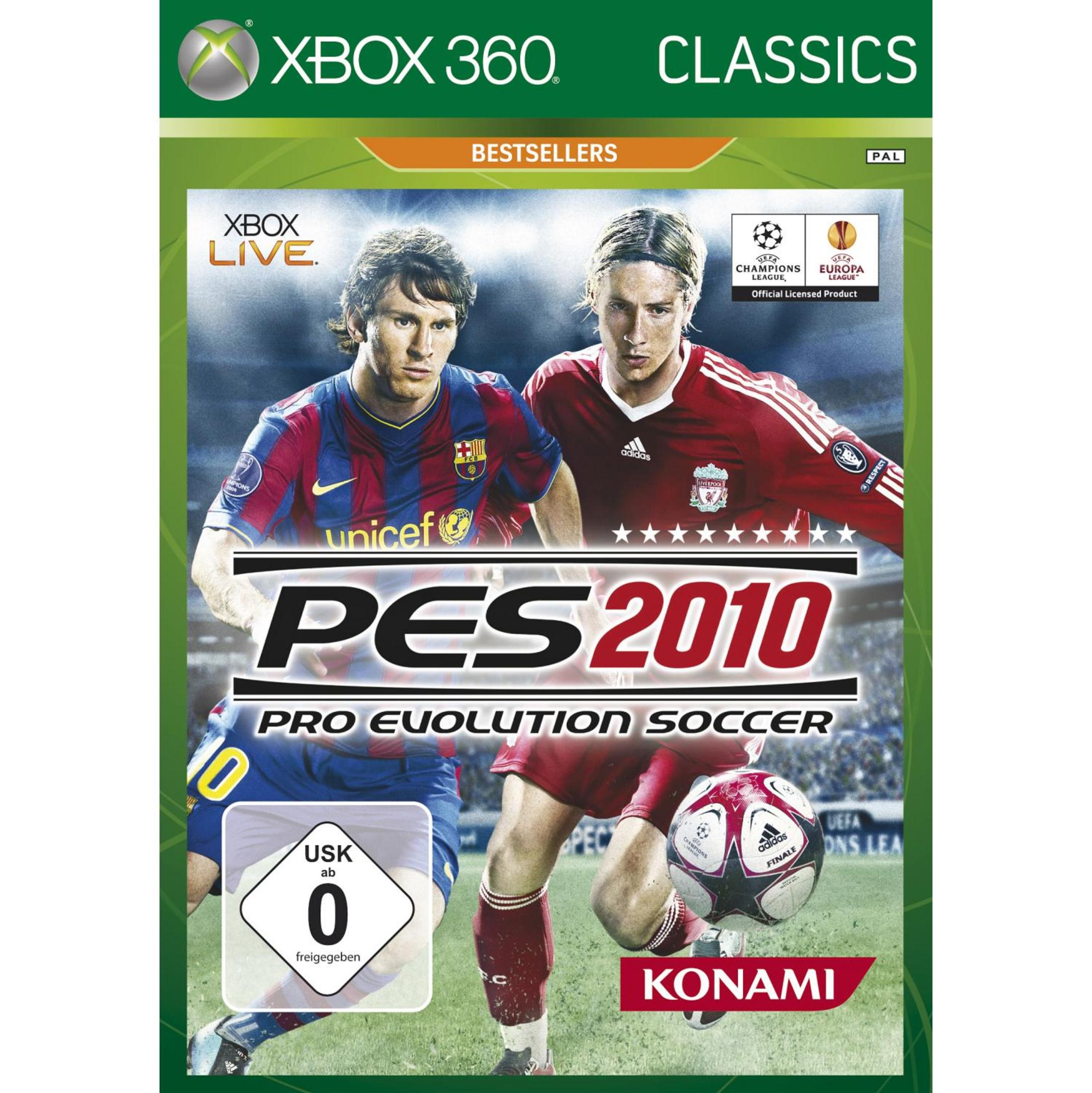 XBOX 360 Spielcover PES 2010 mit Fußballern Messi und Torres.