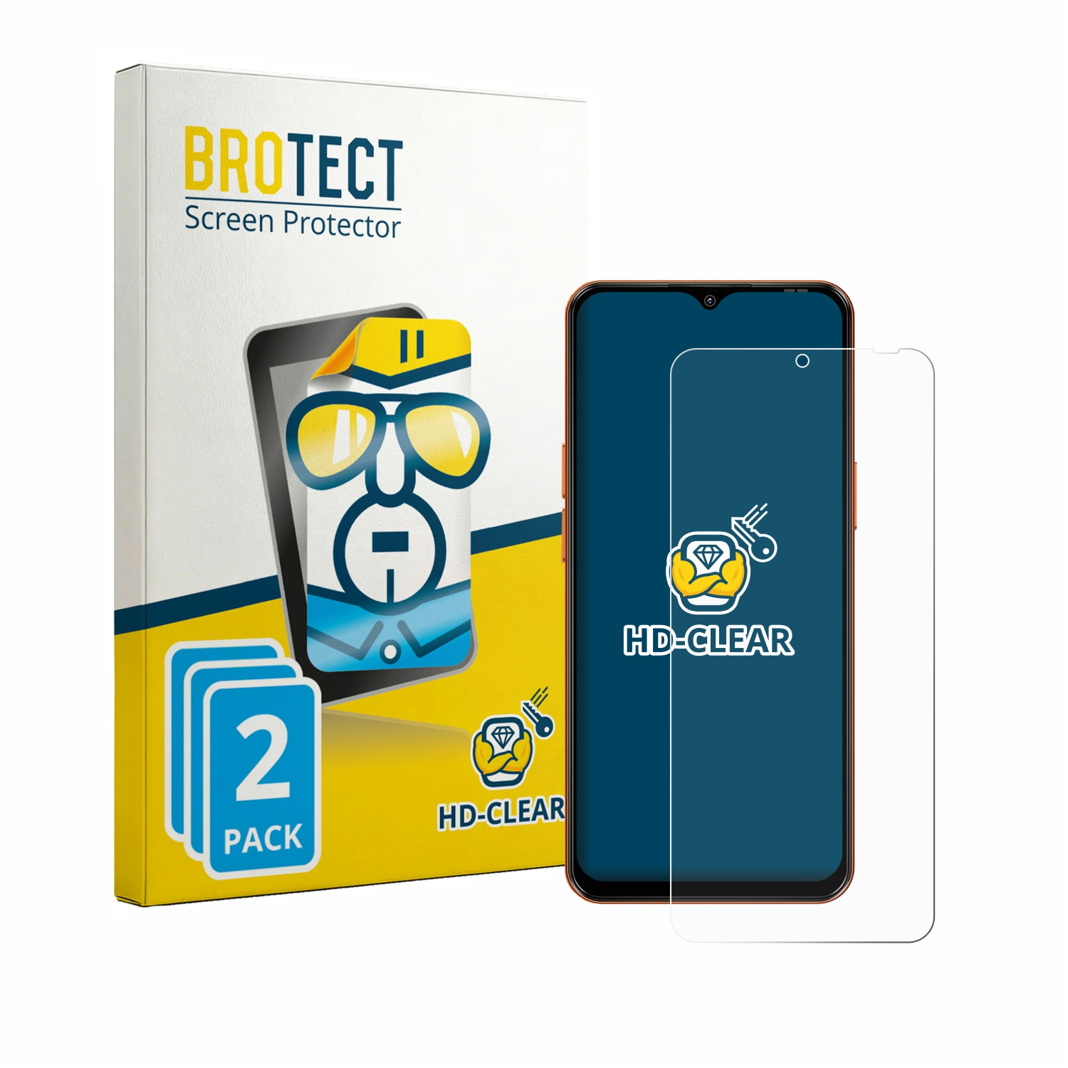 Verpackung für BROTECT Displayschutzfolie mit Handy und Schutzfolie