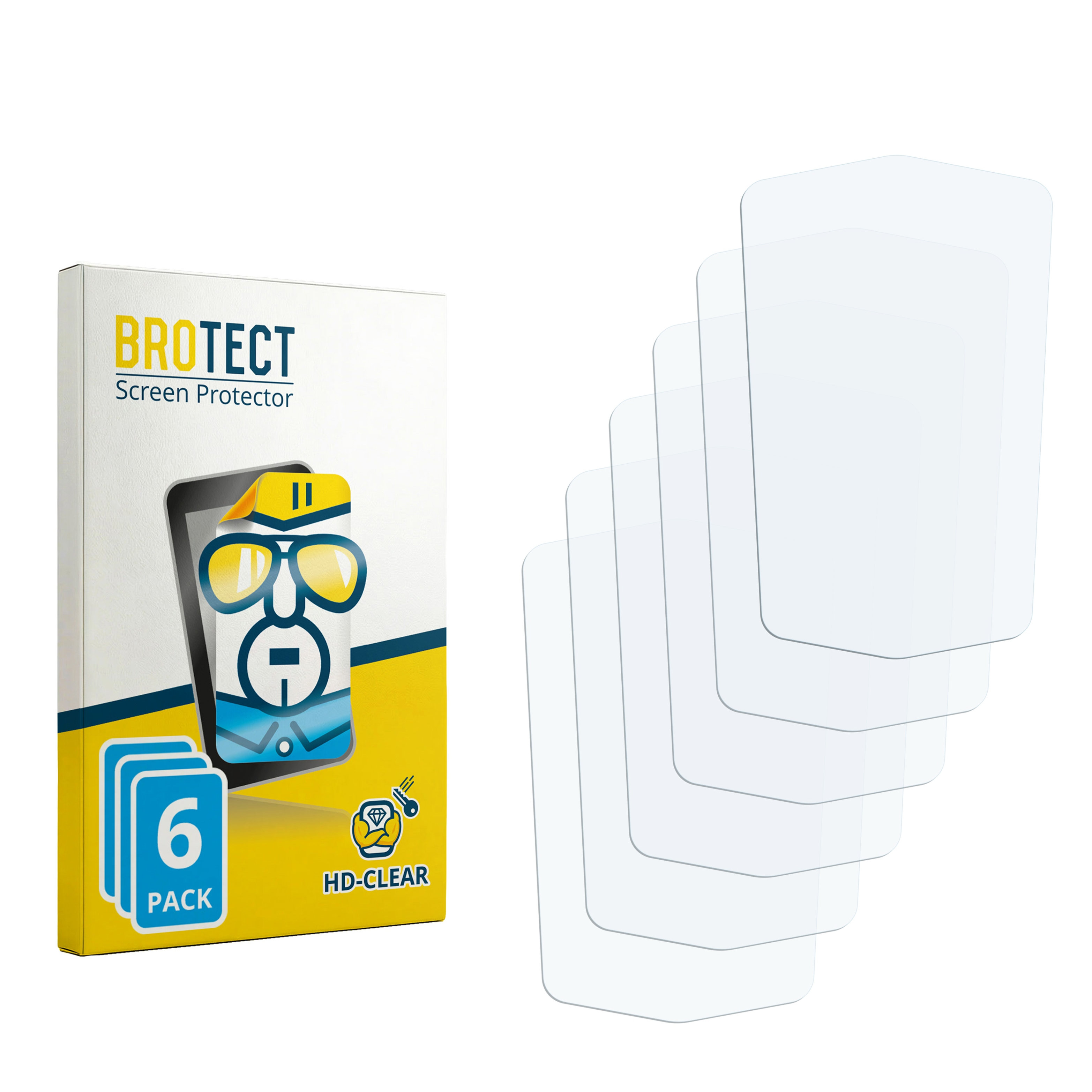 Packung mit 6 BROTECT Displayschutzfolien und 5 einzelnen Folien daneben.
