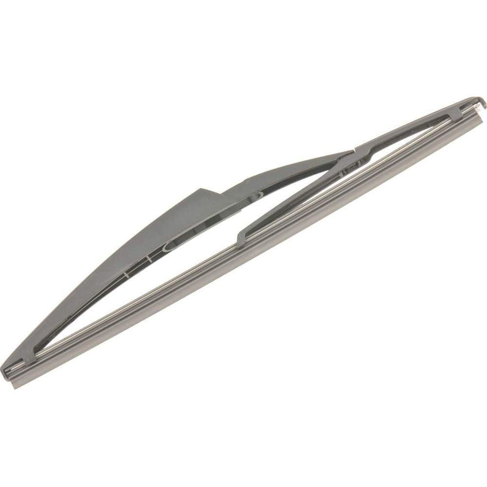 Ein dunkelgrauer Autoscheibenwischer mit Metallrahmen und Gummikante.