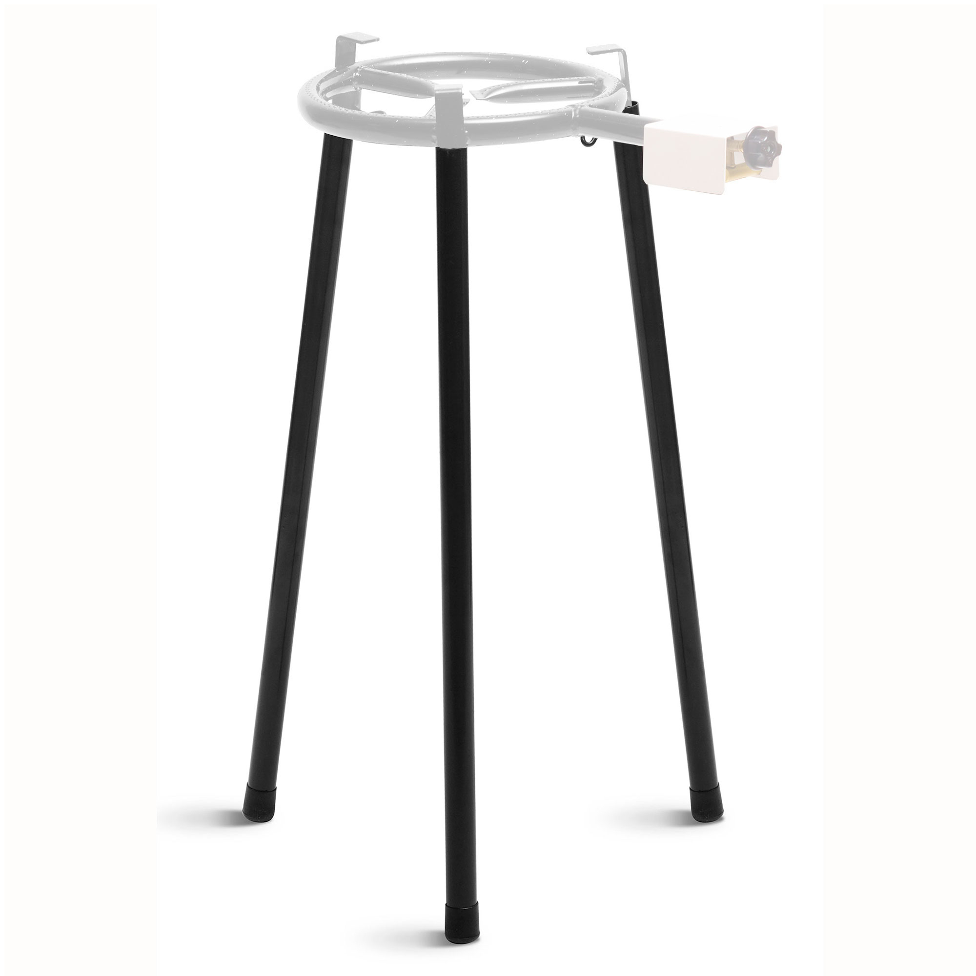 Un soporte de tres patas con patas negras y un soporte blanco.