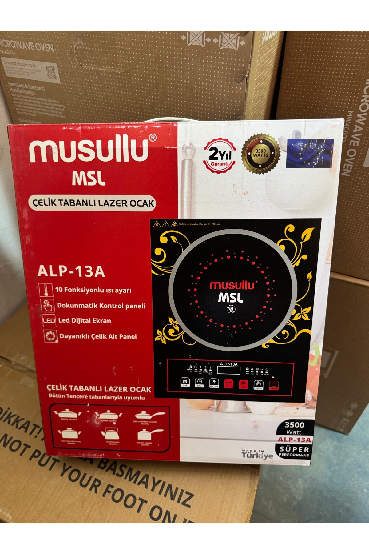 Musullu MSL ALP-13A indüksiyonlu ocak kutusu ve detayları.