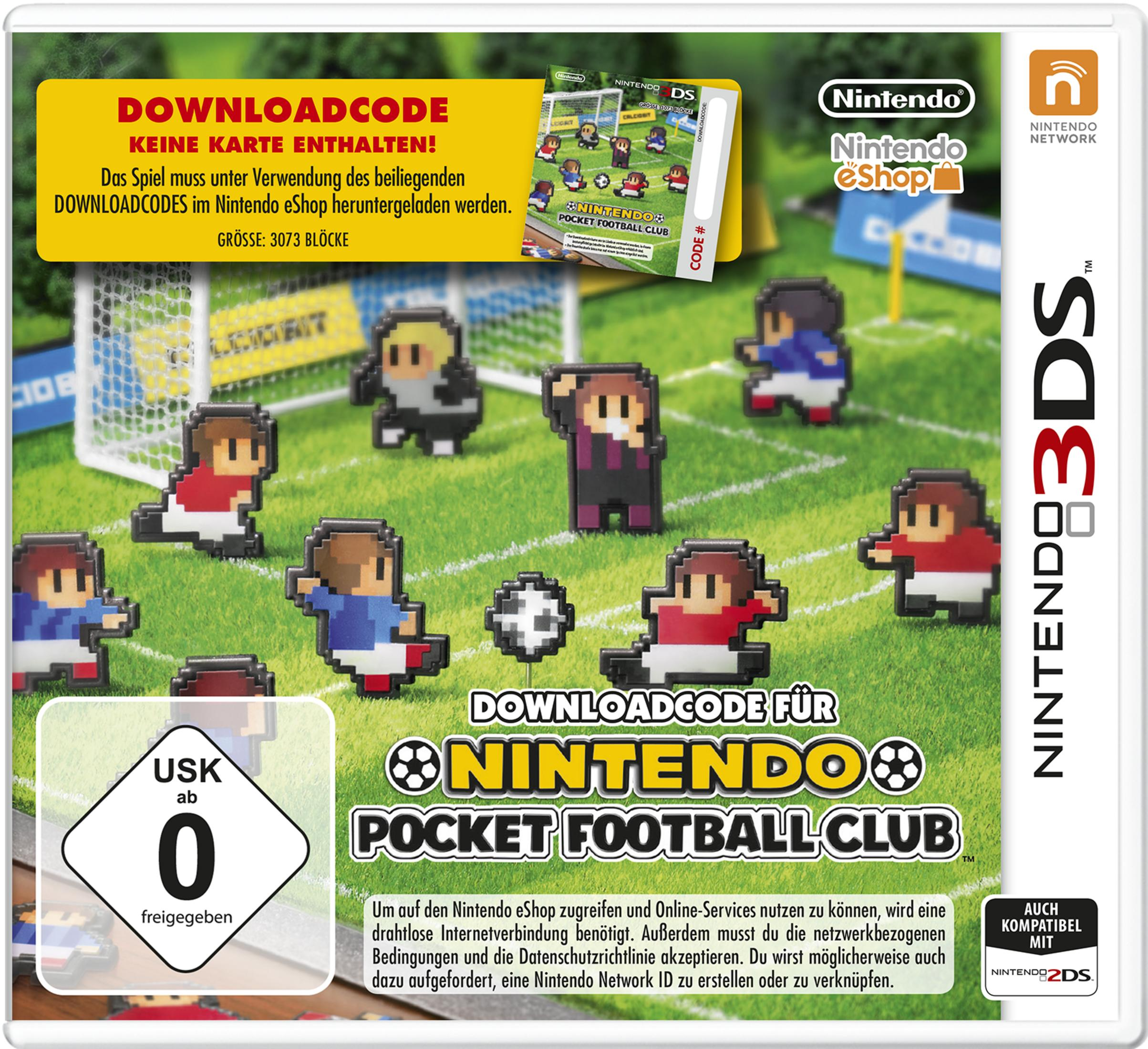 Nintendo 3DS Hülle mit Pixel-Fußballspielern auf grünem Feld. Enthält Downloadcode.
