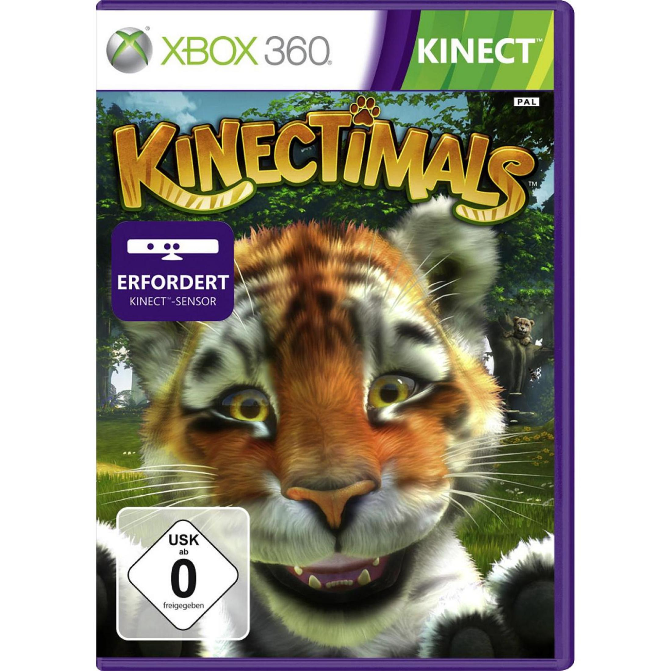 Xbox 360 Kinectimals Spielhülle mit Tiger im Vordergrund und kleinem Tiger im Hintergrund.