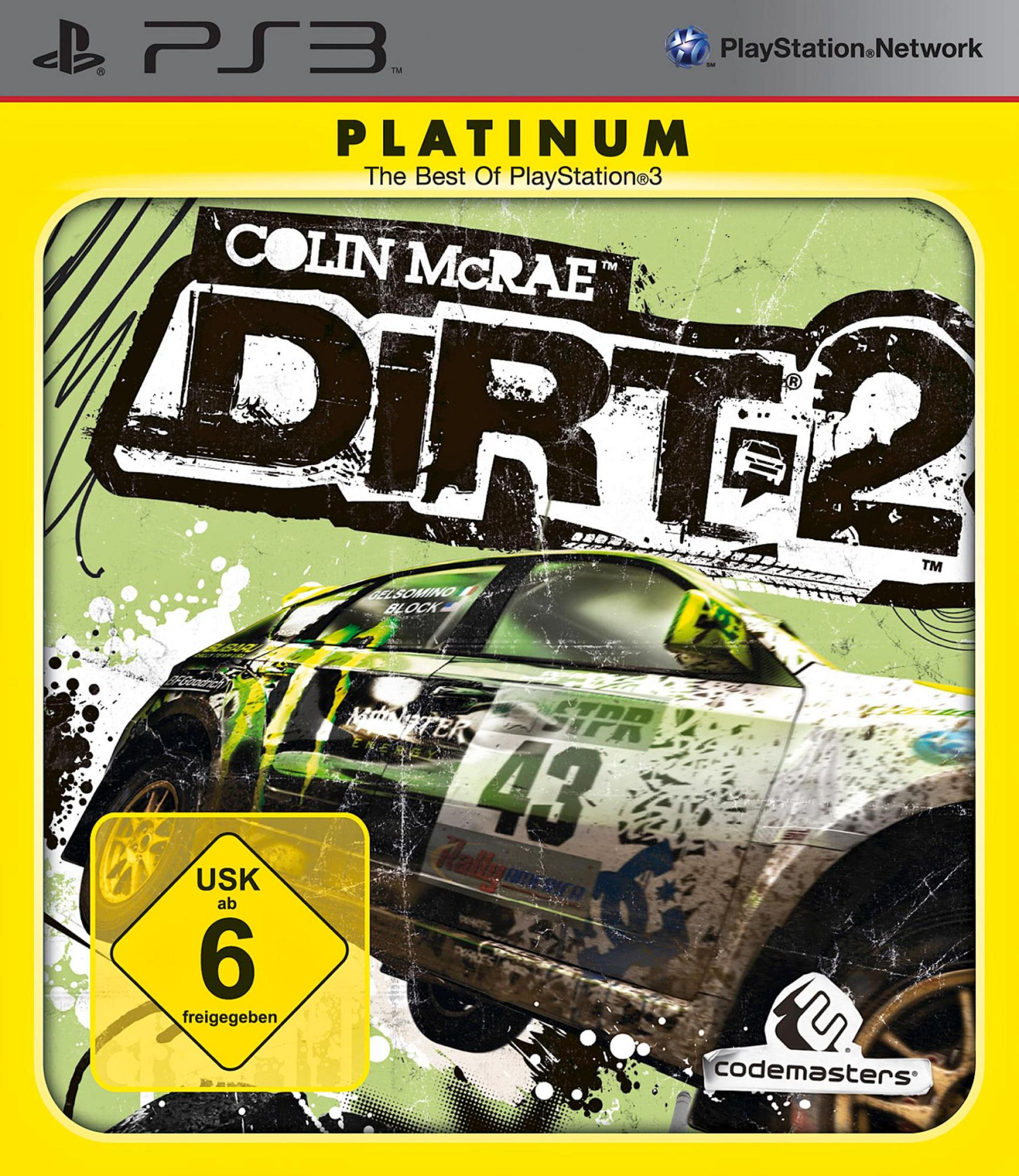 Colin McRae: Dirt 2 PS3-Spielcover mit Rennwagen und USK-Siegel.