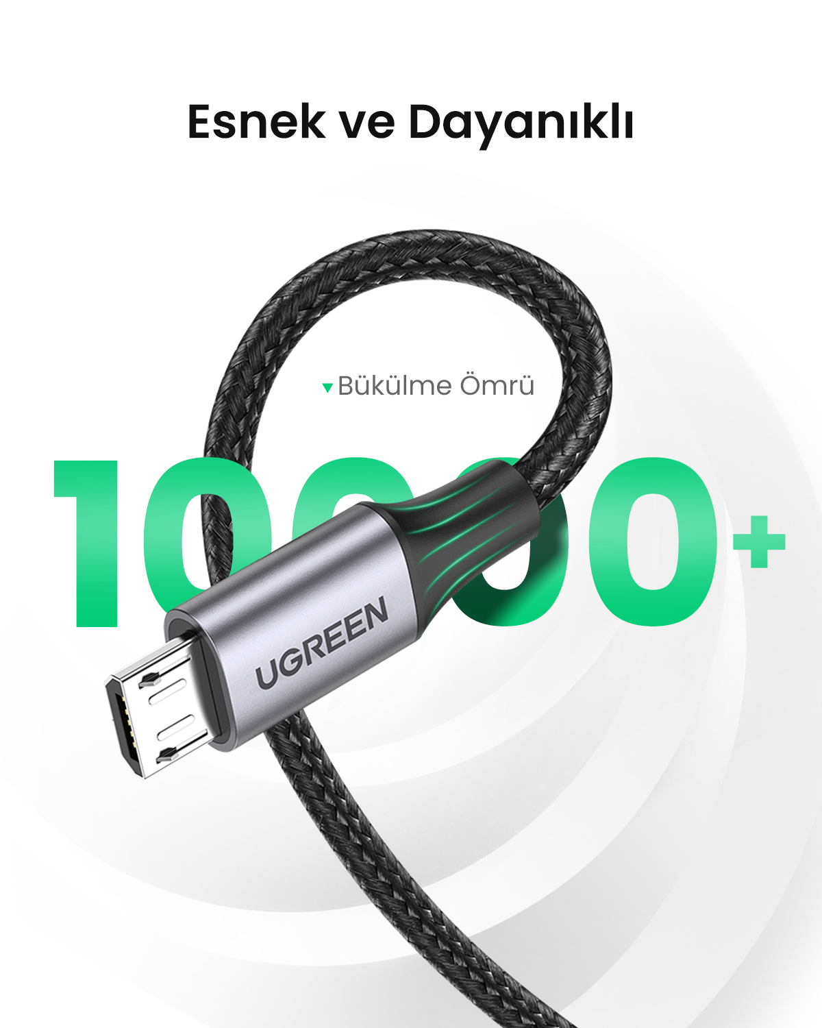 Kabel UGREEN z micro-USB, czarny pleciony, 10000+ zgięć.