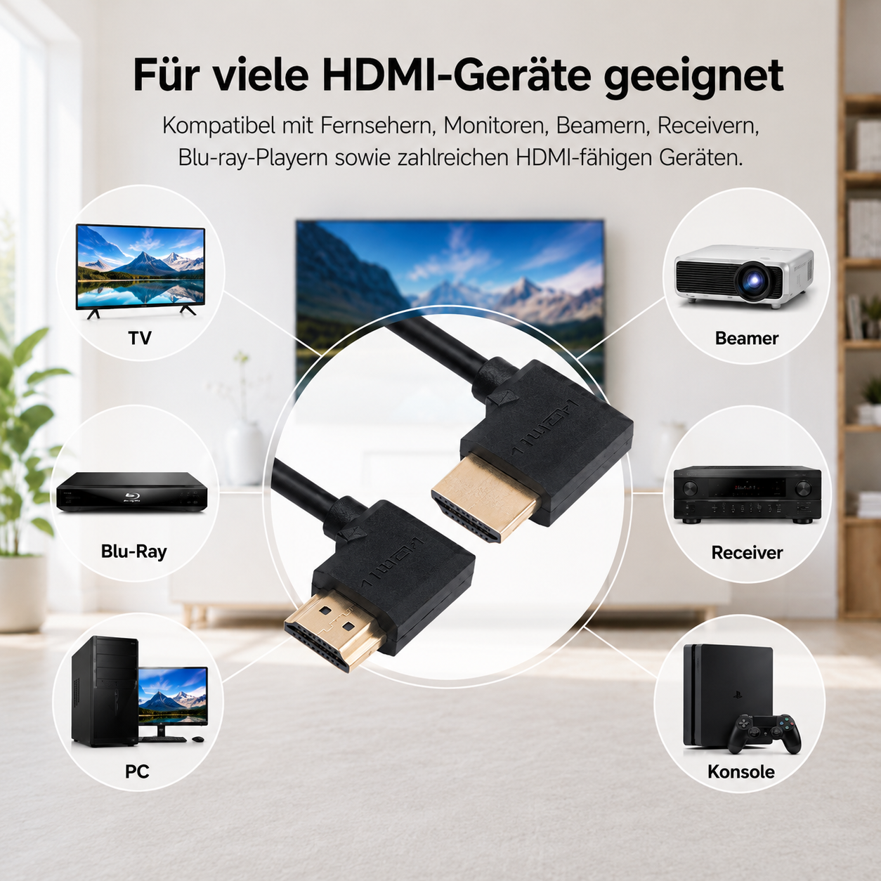 HDMI-Kabel für TV, Blu-Ray, PC, Beamer, Receiver, Konsole