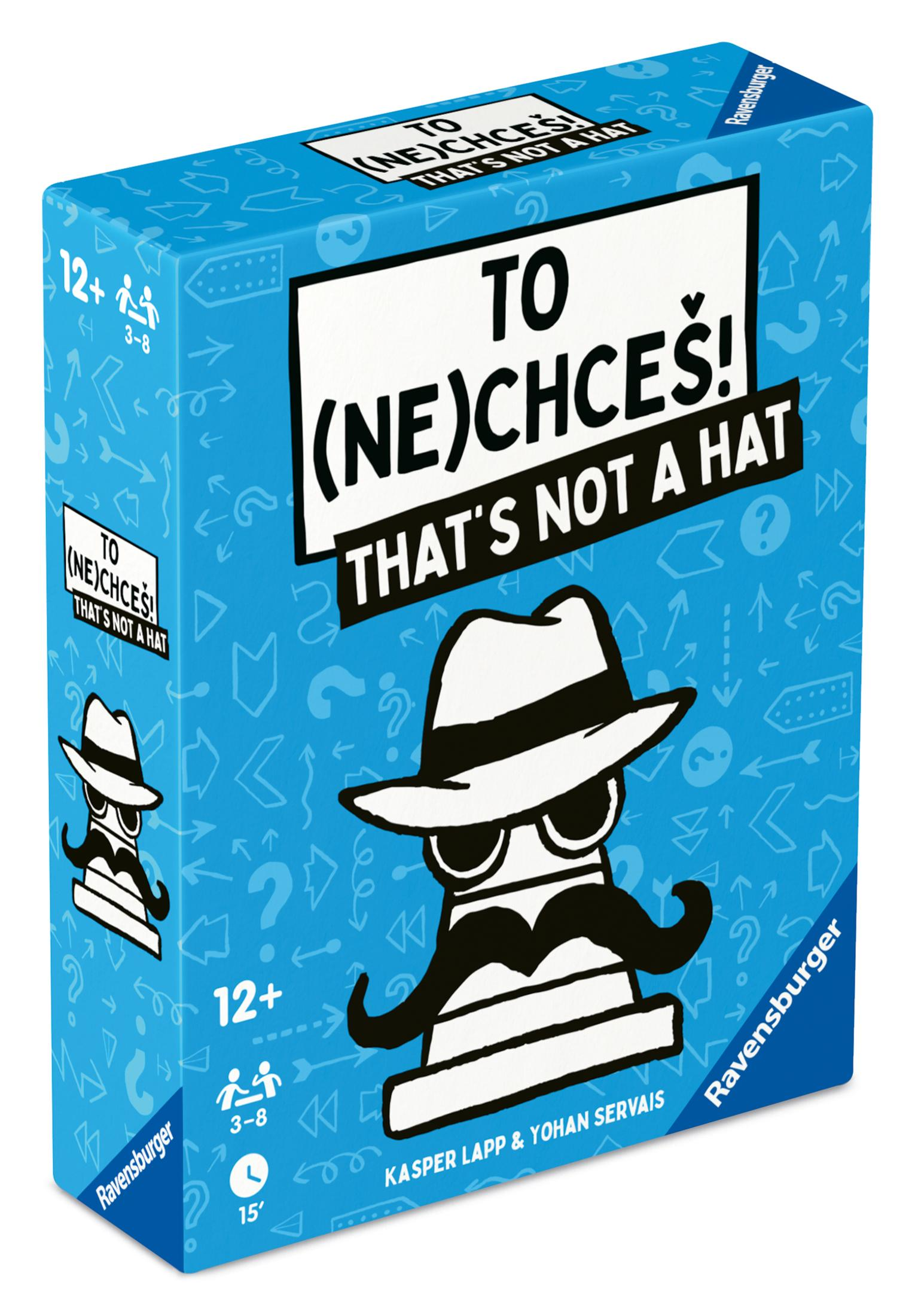 Blaue Schachtel für das Brettspiel 'To (Ne)chceš! Das ist kein Hut'.