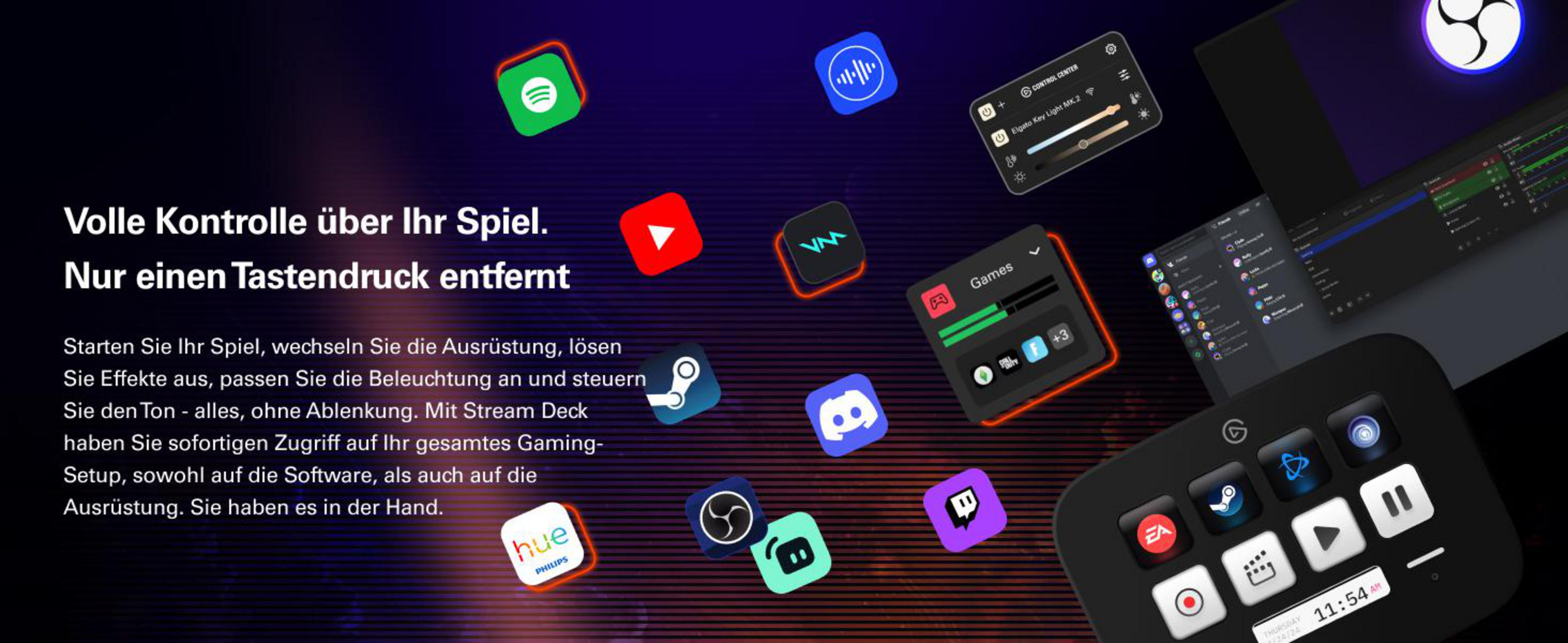 Controllo setup gaming: App, giochi, luci, audio e altro su un unico device.