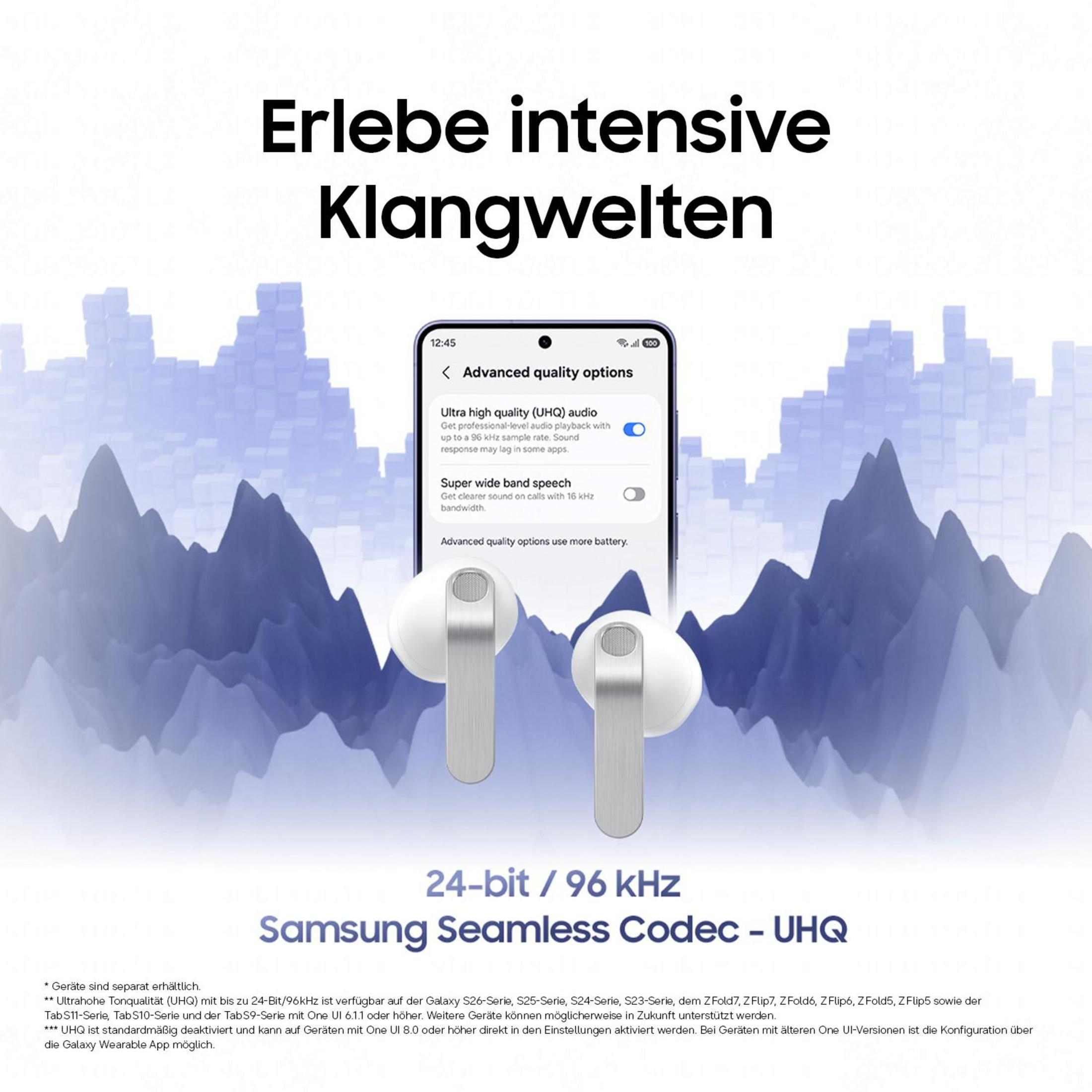 Samsung Kopfhörer mit UI-Einstellung für Audioqualität, 24-Bit/96 kHz.