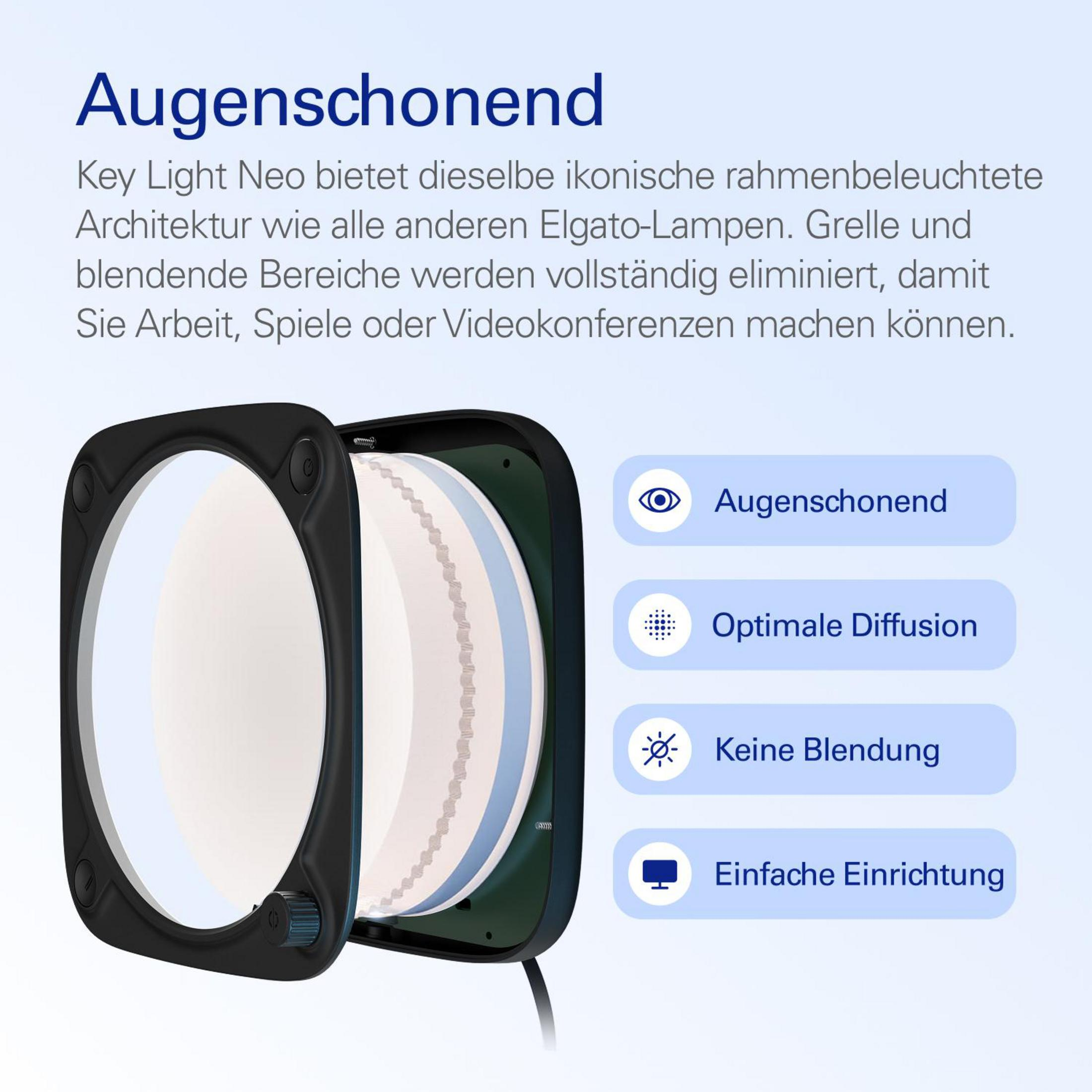 Key Light Neo: Przyjazne dla oczu, rozproszone światło, bez odblasków, łatwa konfiguracja.
