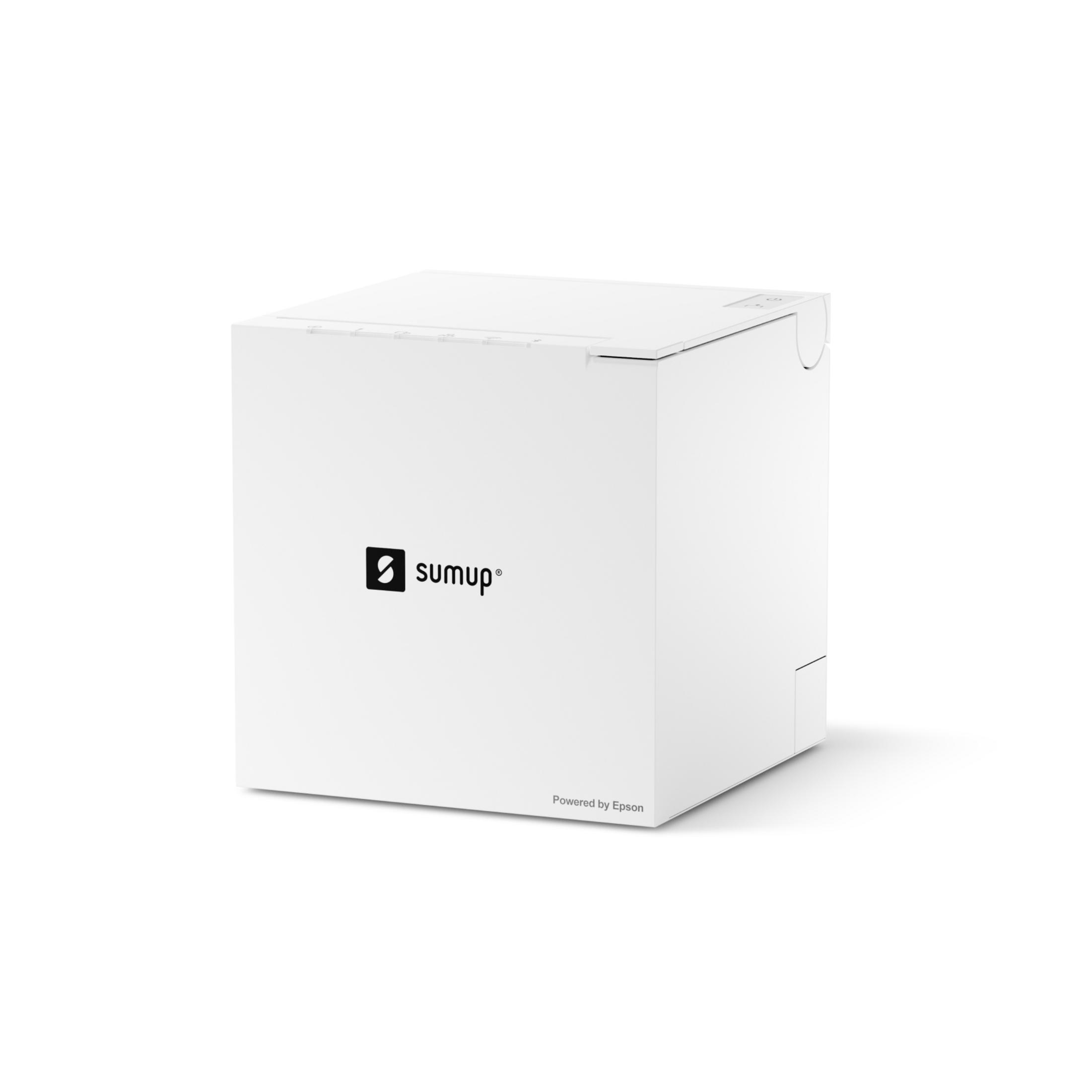 Weiße Box mit SumUp-Logo und Epson-Aufschrift.