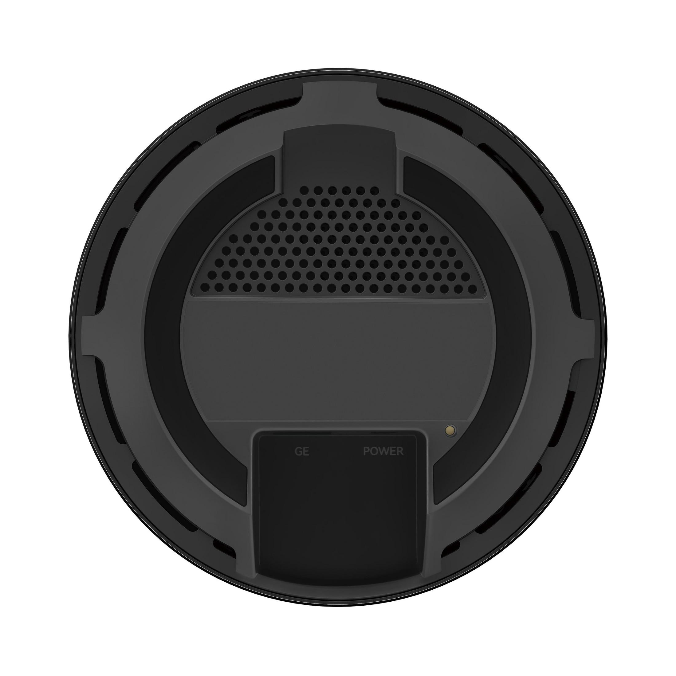 Parte inferior de un dispositivo negro con rejillas de ventilación, etiquetado "GE POWER".
