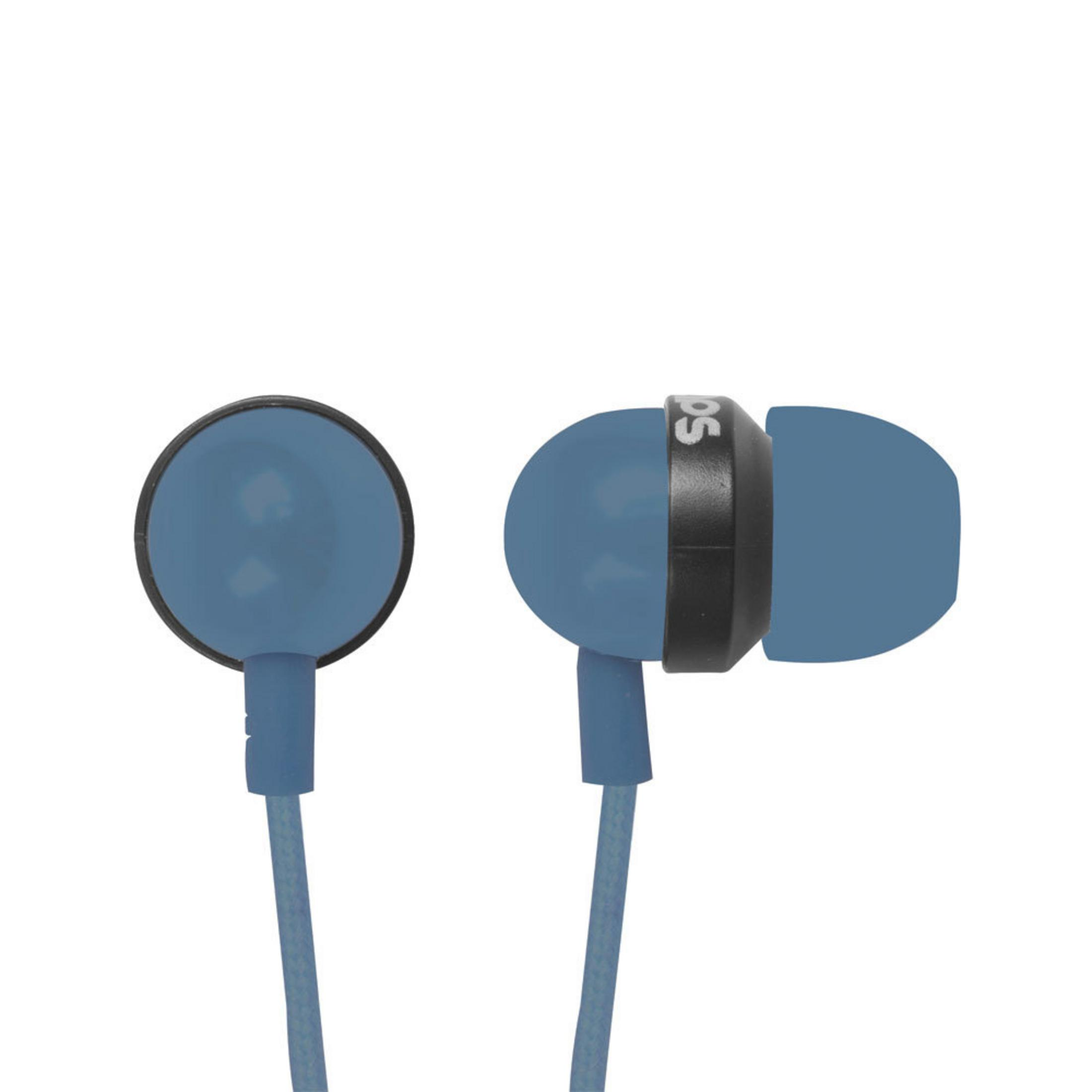 Auricolari blu con dettaglio nero su sfondo bianco.