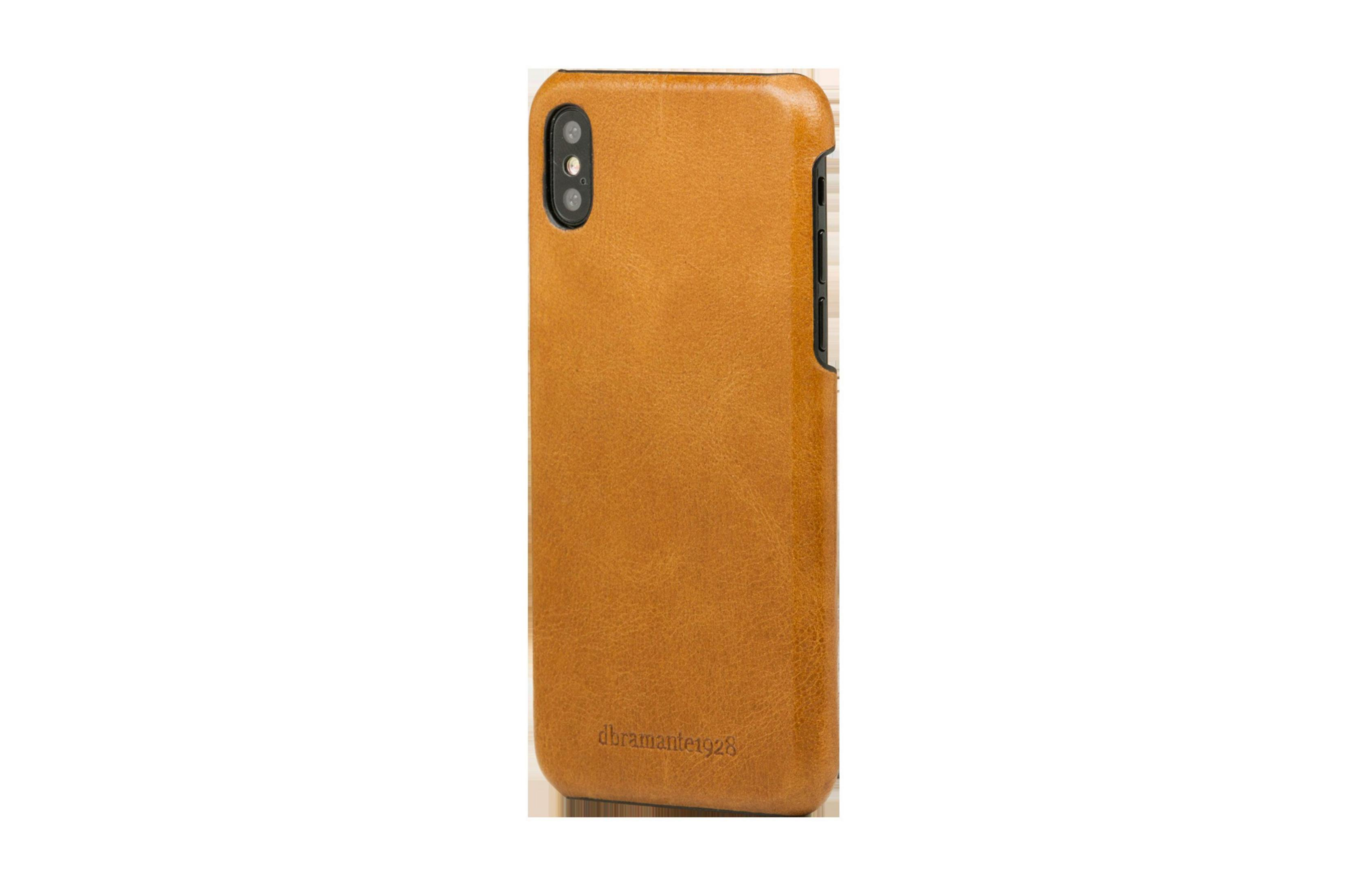 Braune Ledertasche für ein Smartphone mit doppelter Kamera. dbramante1928.
