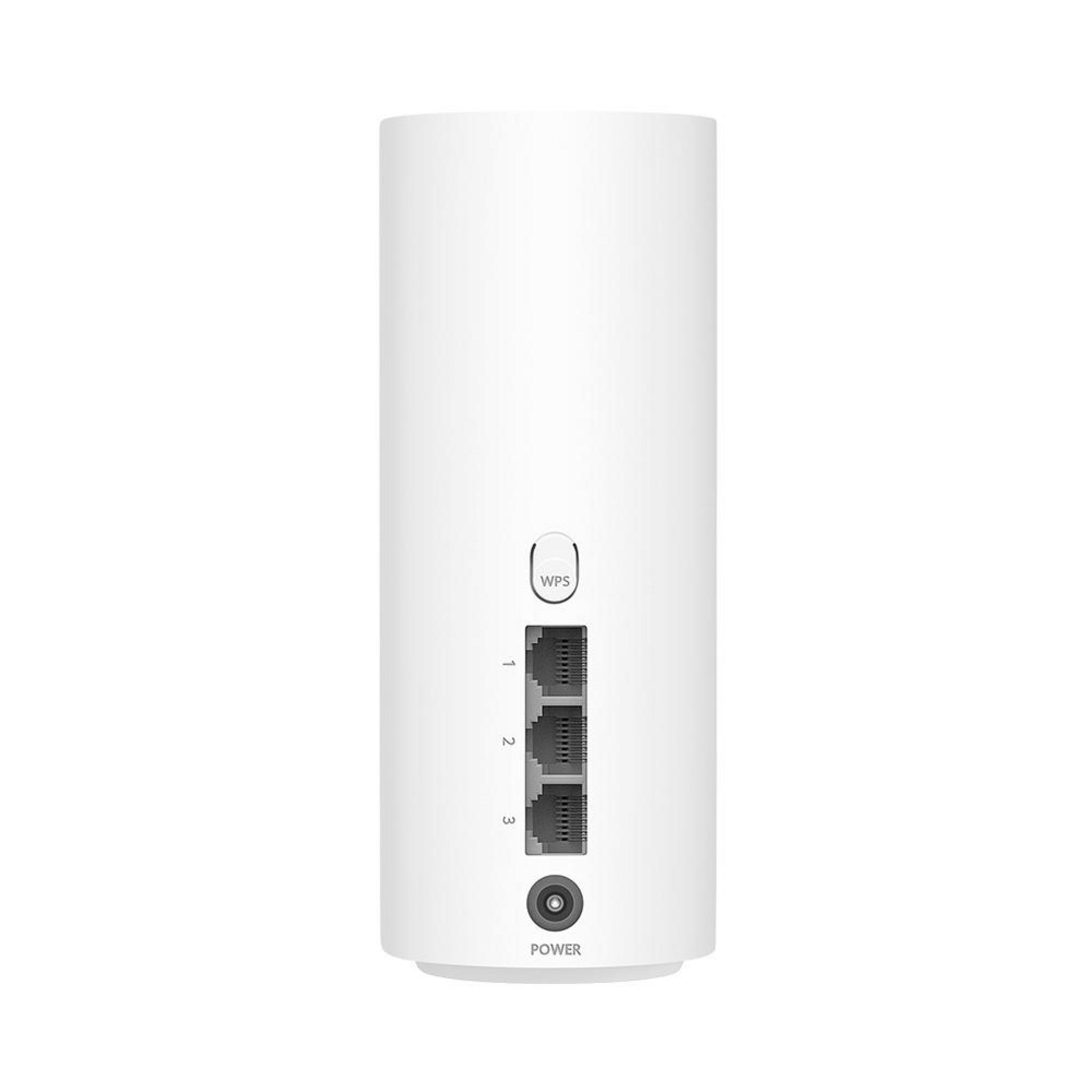 Un router bianco con 3 porte LAN, un pulsante WPS e un pulsante di accensione.